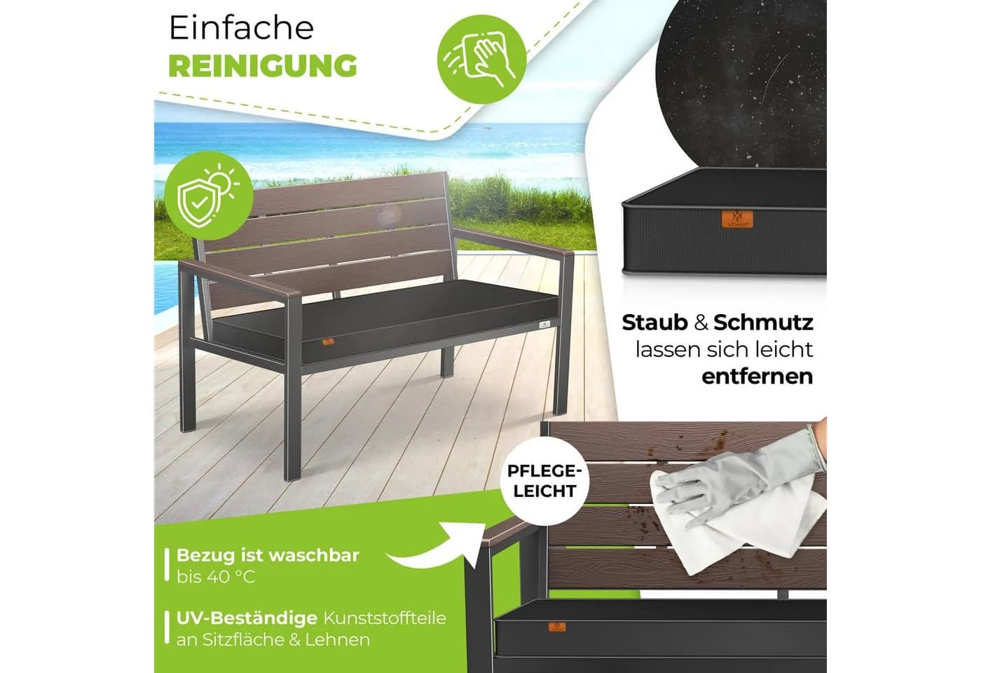 KESSER Gartenbank 2-Sitzer Braun Holzoptik mit Kissen - Bild 3