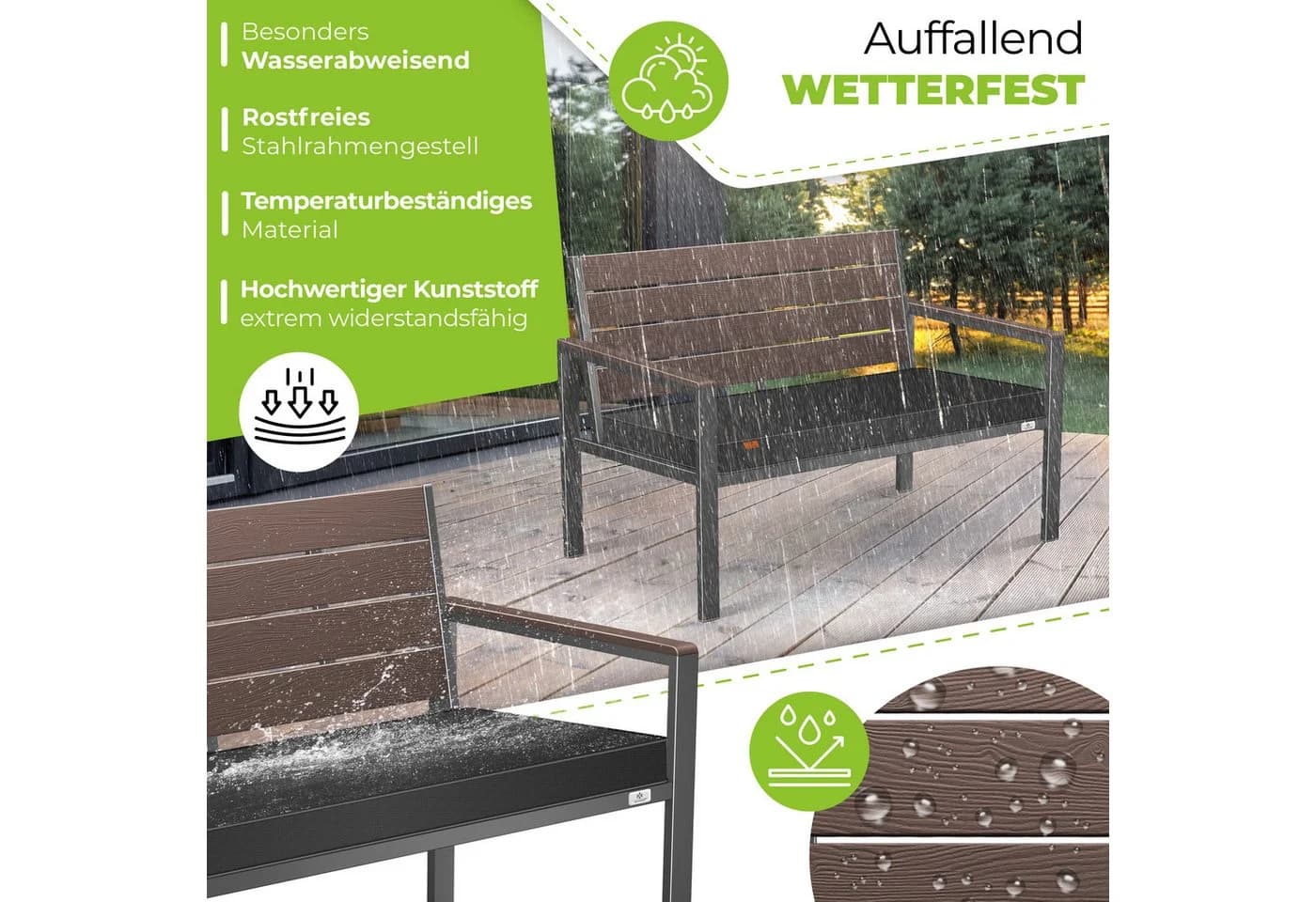 KESSER Gartenbank 2-Sitzer Braun Holzoptik mit Kissen - Bild 4