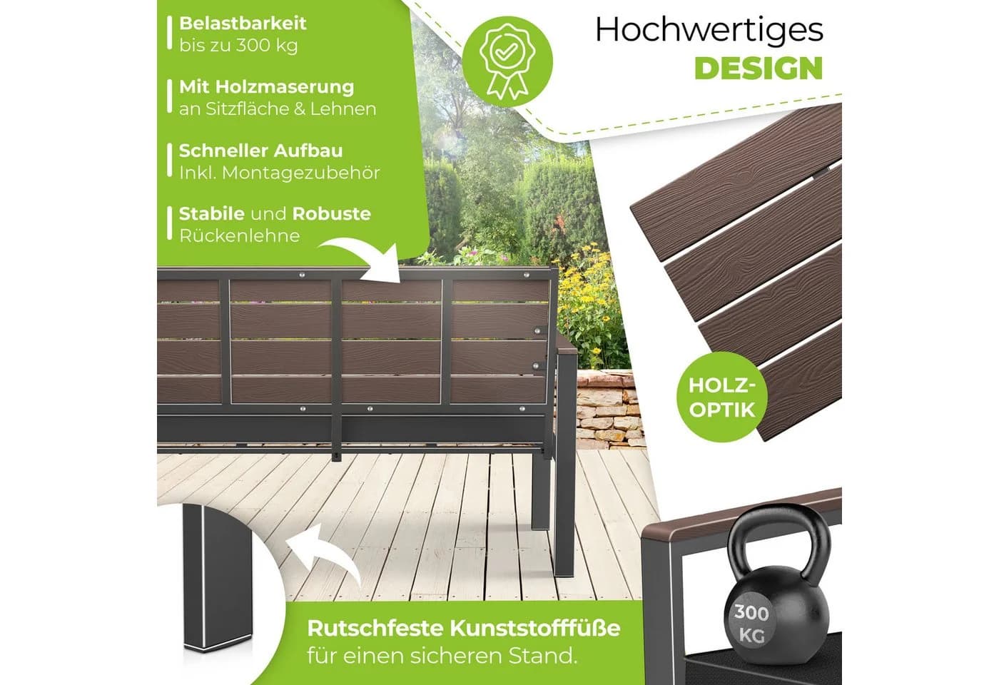 KESSER Gartenbank 2-Sitzer Braun Holzoptik mit Kissen - Bild 5