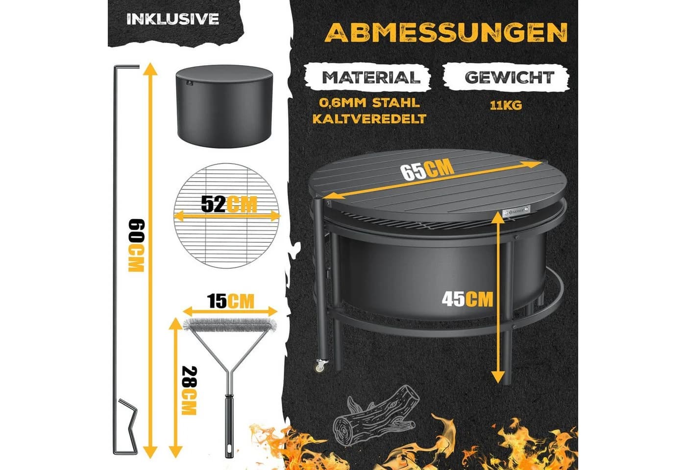 KESSER Feuerschale Ø65cm mit Grillrost & Zubehör - Bild 3
