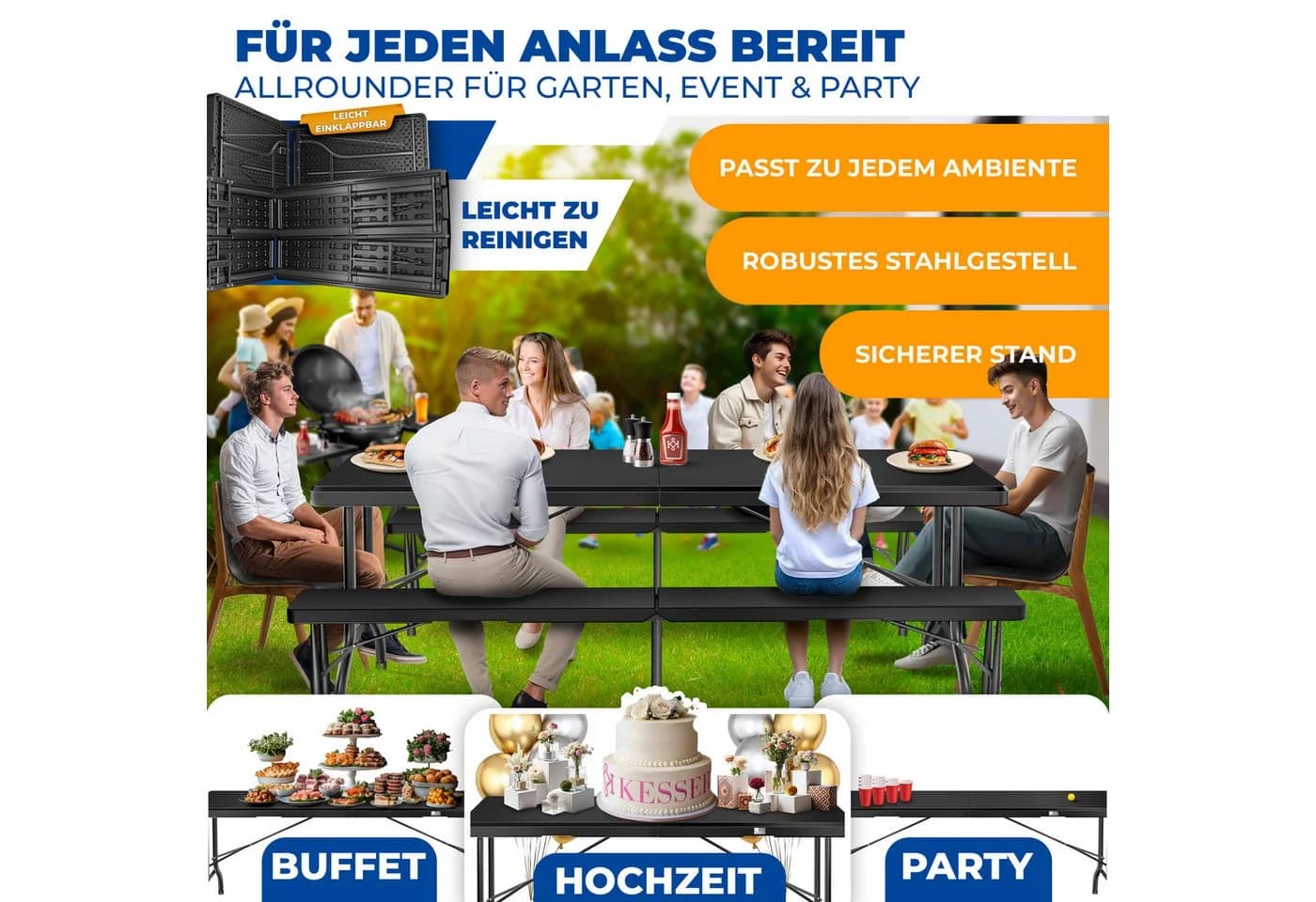 KESSER Bierzeltgarnitur 3-teilig Set Tisch & 2x Bank Buffettisch für drinnen & draußen - Bild 4