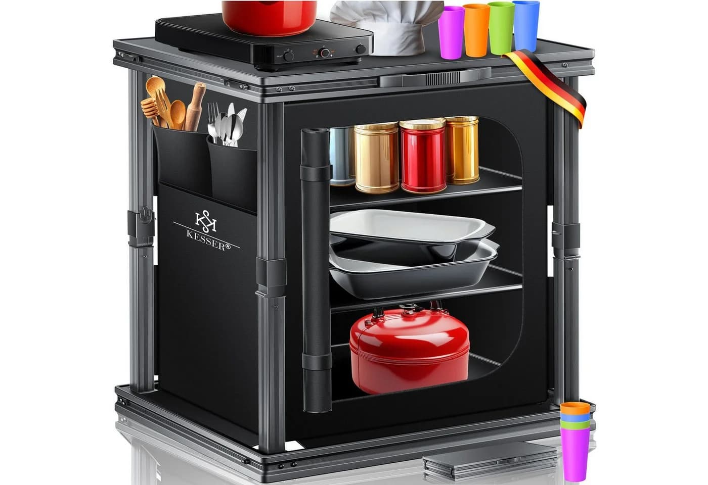 KESSER Faltbarer Campingschrank mit Aluminiumgestell Schwarz - Bild 2