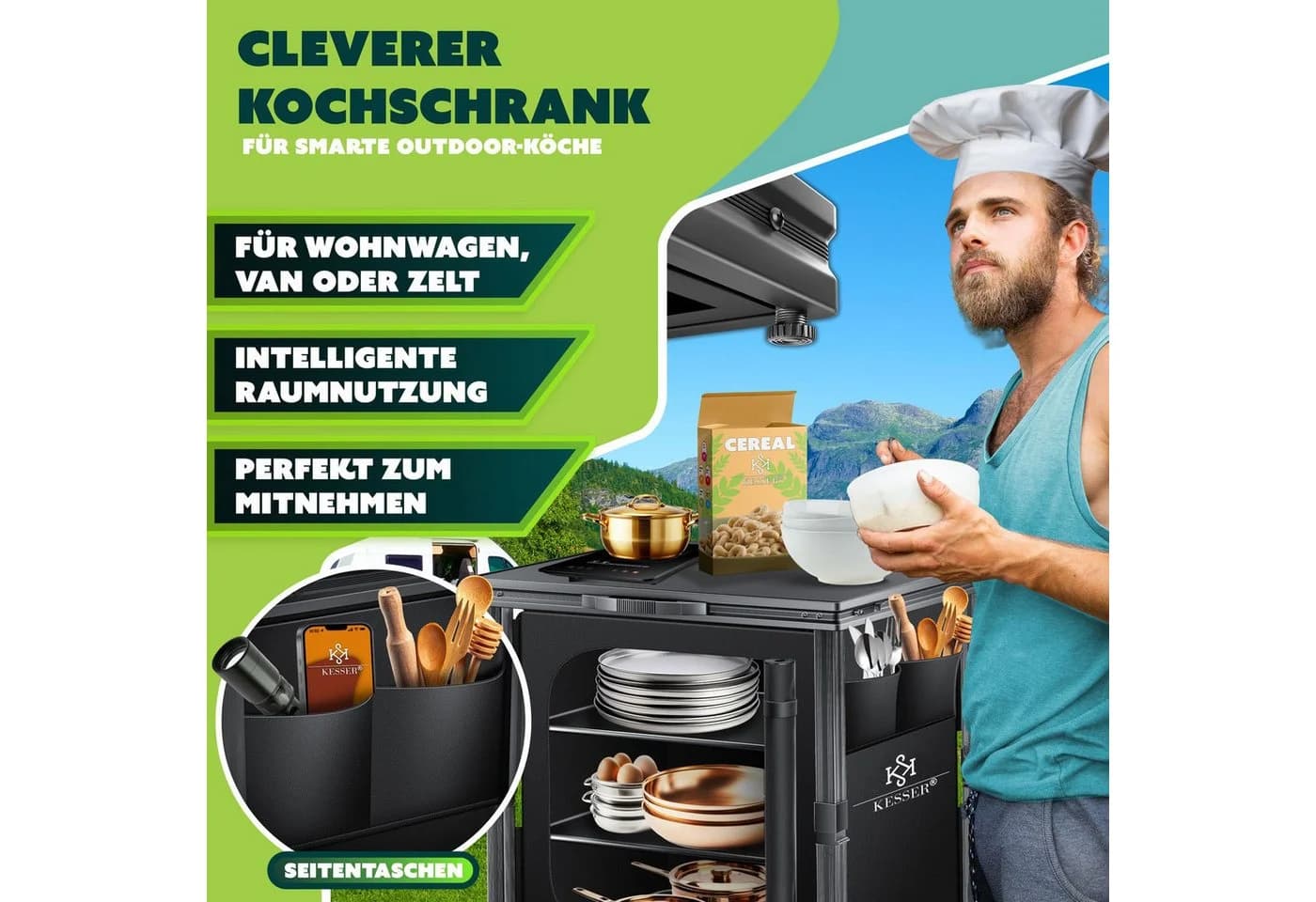 KESSER Faltbarer Campingschrank mit Aluminiumgestell Schwarz - Bild 3