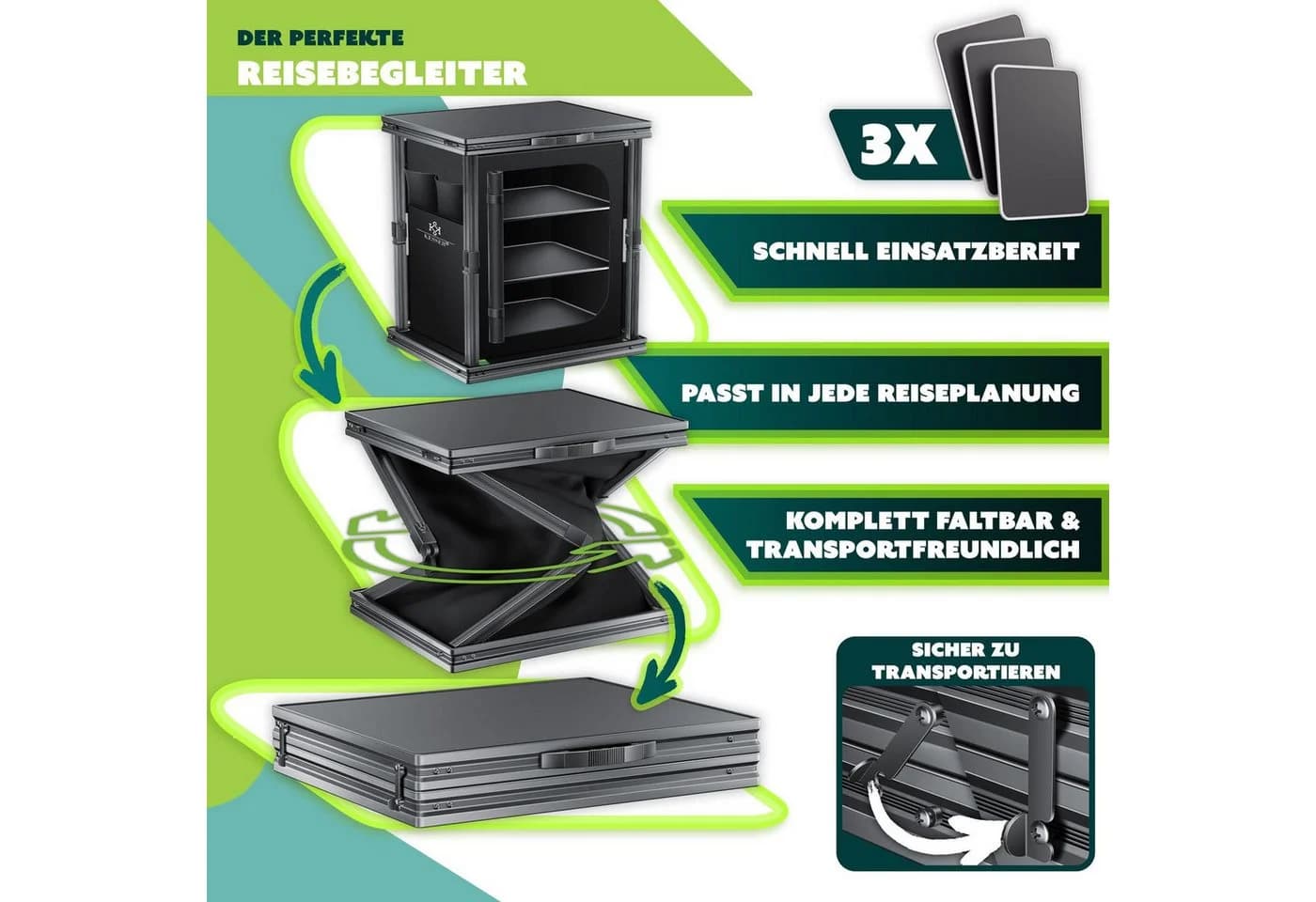 KESSER Faltbarer Campingschrank mit Aluminiumgestell Schwarz - Bild 4