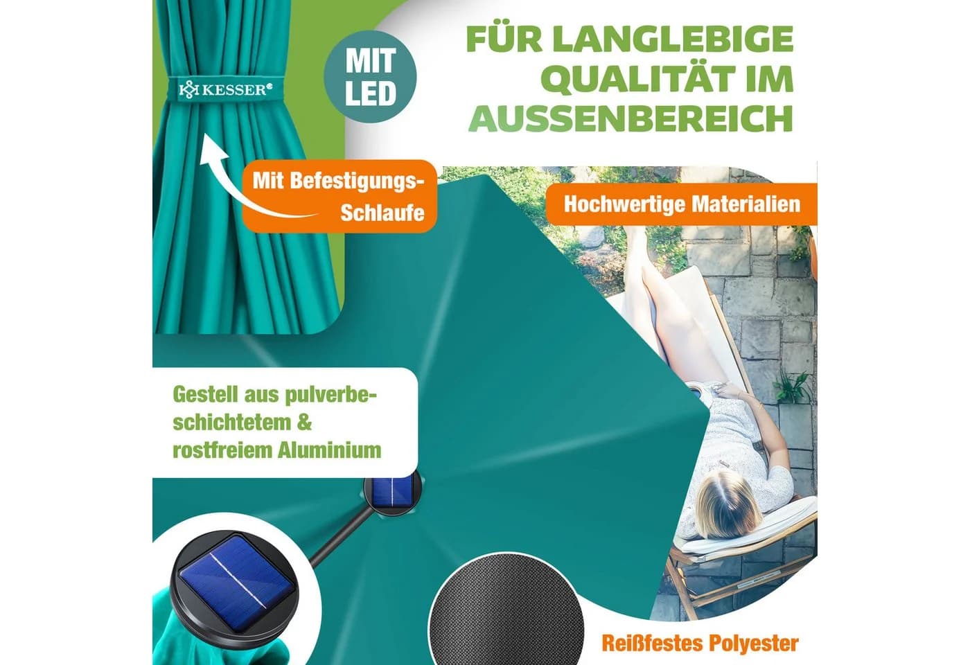 KESSER Alu Ampelschirm LED Solar mit Kurbel und Abdeckung - Bild 4