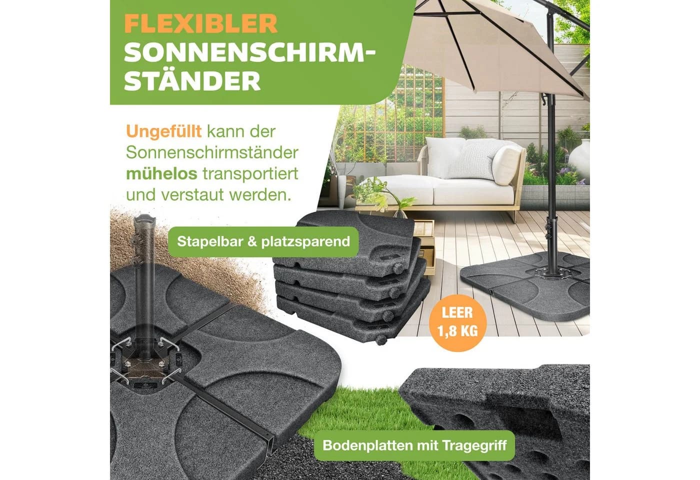 KESSER Schirmständer 4-teilig Schwarz HDPE Kunststoff