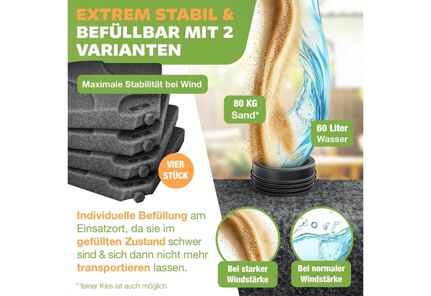 KESSER Schirmständer 4-teilig Schwarz HDPE Kunststoff - Bild 3