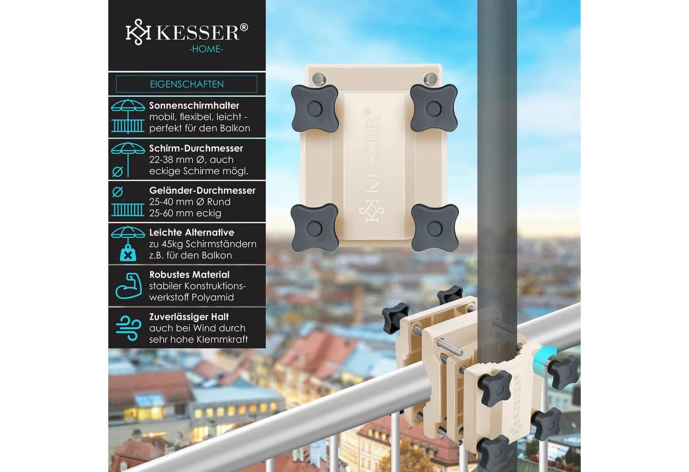 KESSER Sonnenschirmhalter Beige Polyamid Balkongeländer Universal