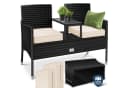 KESSER Gartenbank 2-Sitzer mit Tisch Polyrattan Beige/Schwarz Bild 2