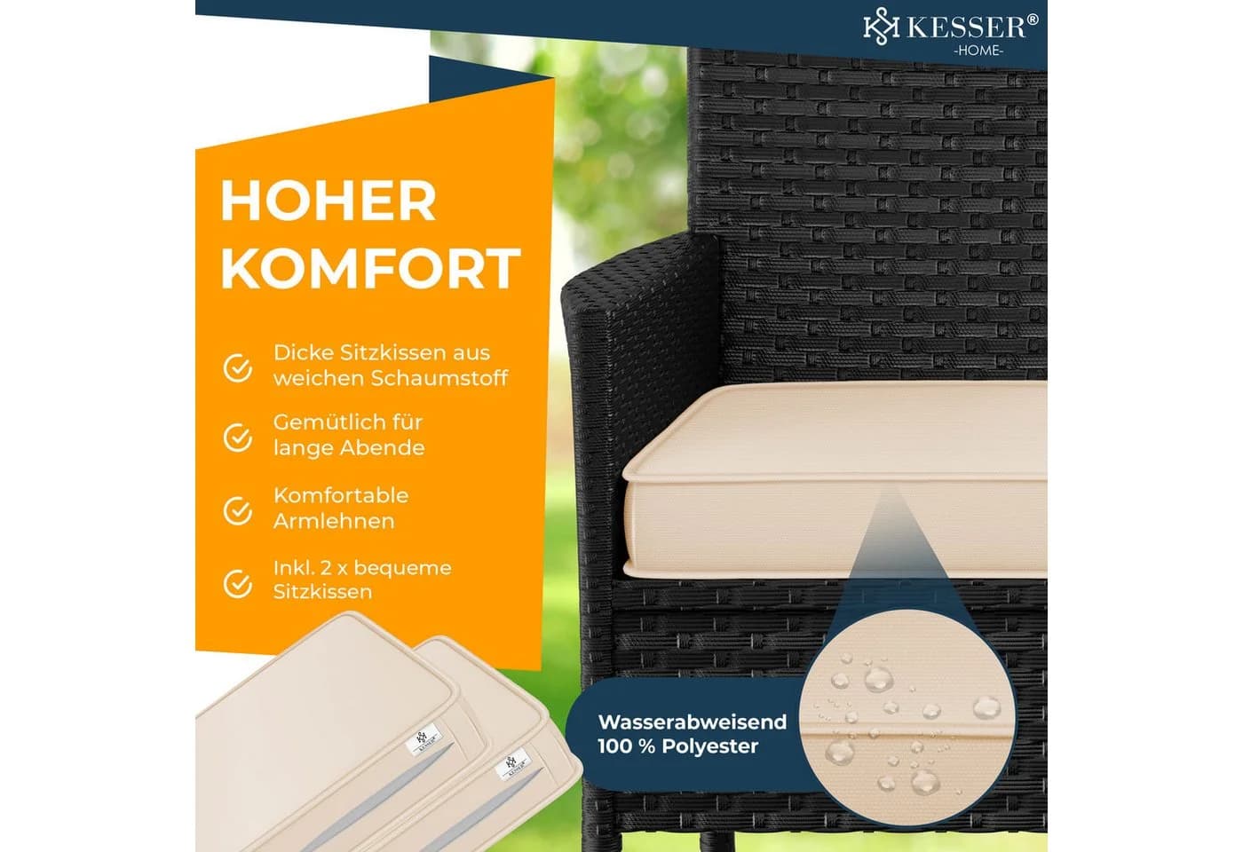 KESSER Gartenbank 2-Sitzer mit Tisch Polyrattan Beige/Schwarz - Bild 4