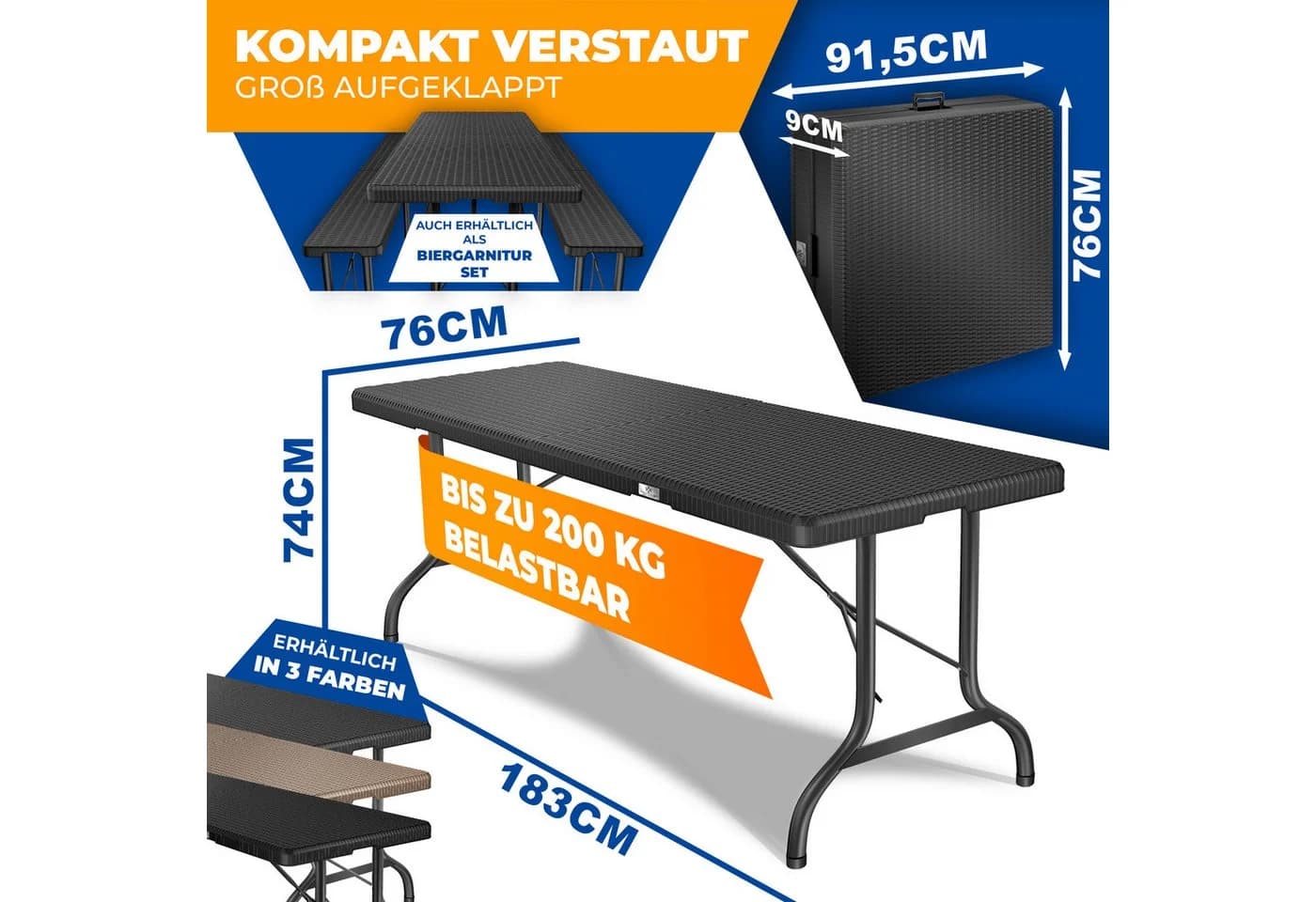 KESSER Klapptisch Rattan-Optik 183x76 cm