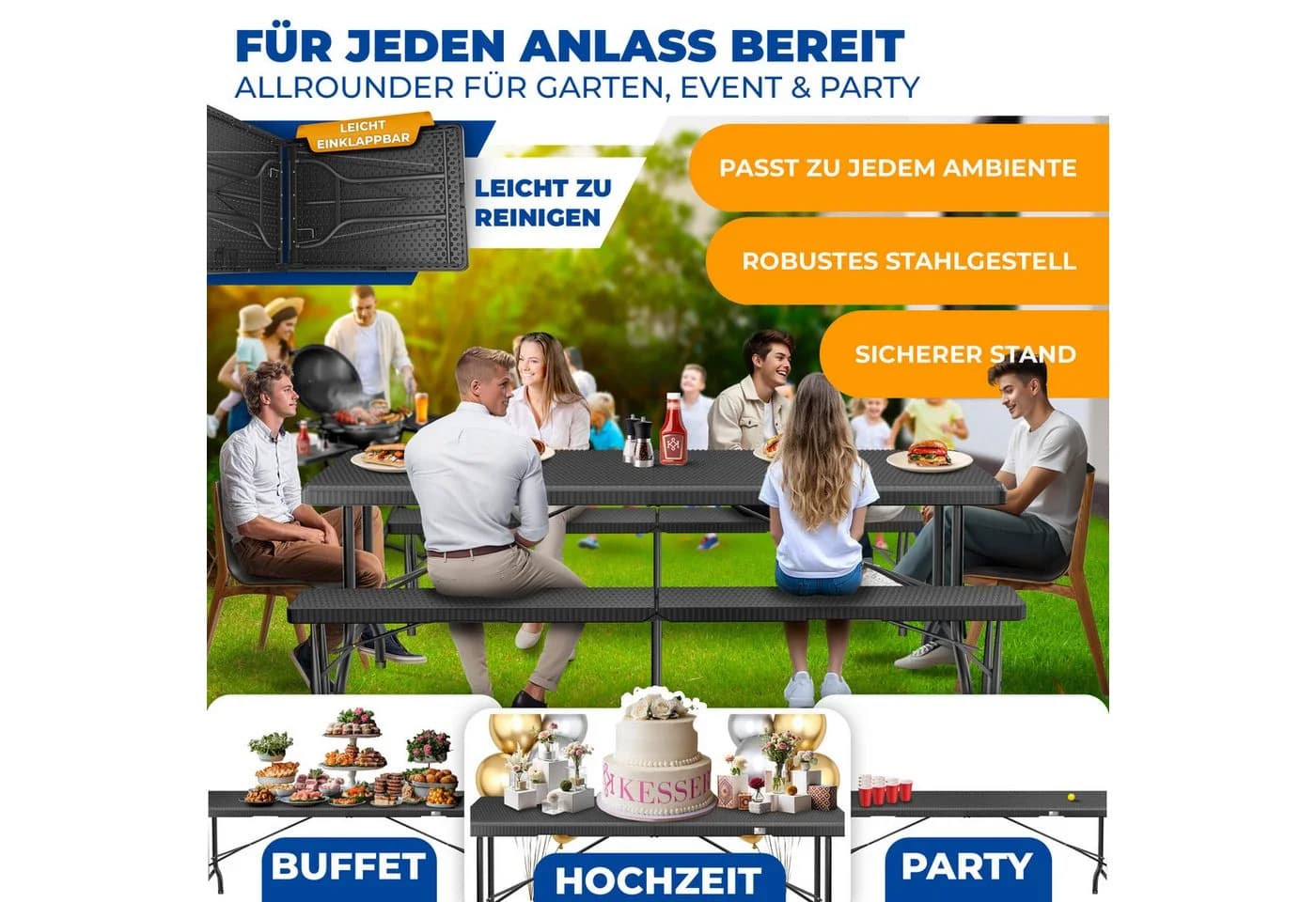 KESSER Klapptisch Rattan-Optik 183x76 cm - Bild 3