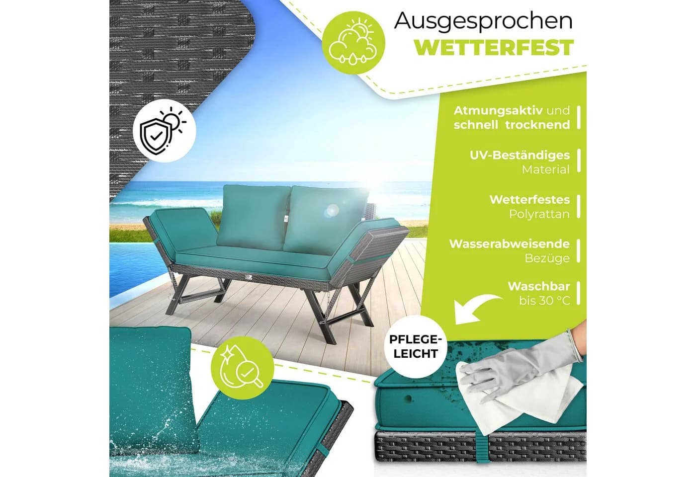 KESSER Gartenbank Polyrattan Luna mit Liegefunktion & Verstell-Funktion - Bild 4