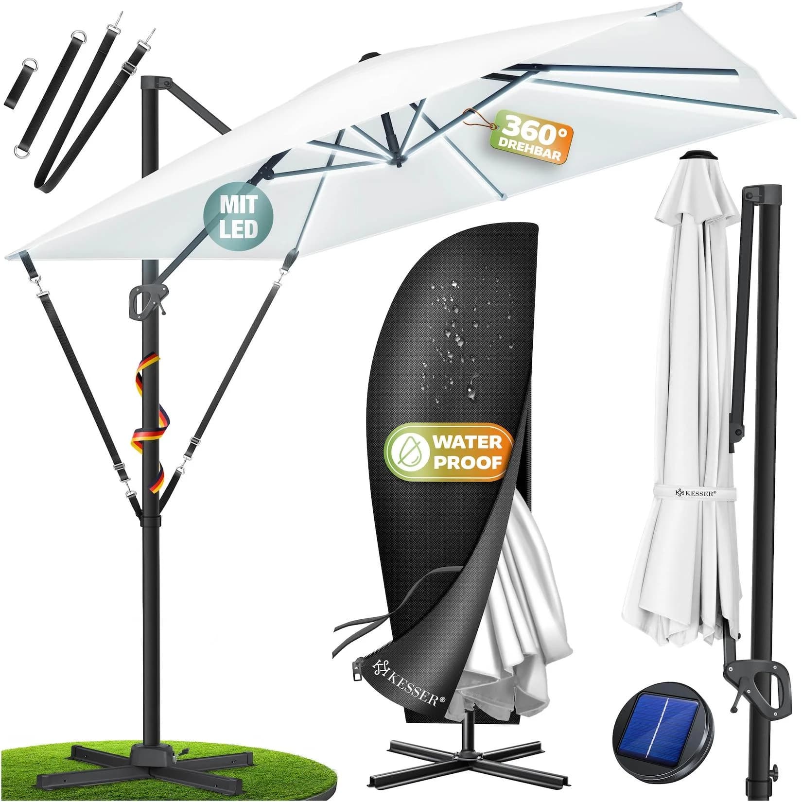KESSER Sonnenschirm Ampelschirm SUN XL mit Kurbel