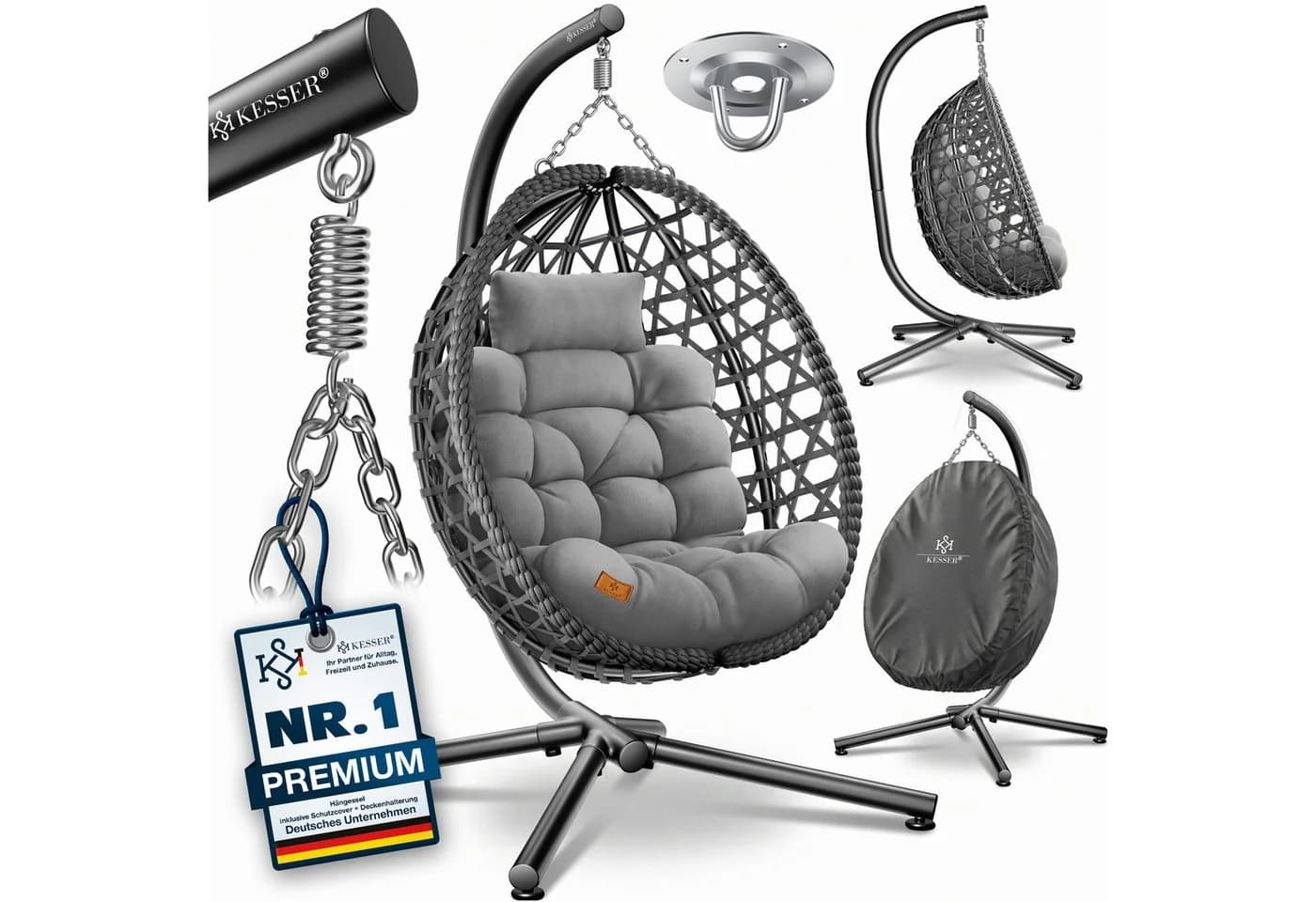 KESSER Hängesessel mit Gestell, Polyester Hängekorb, 150kg belastbar - Bild 2
