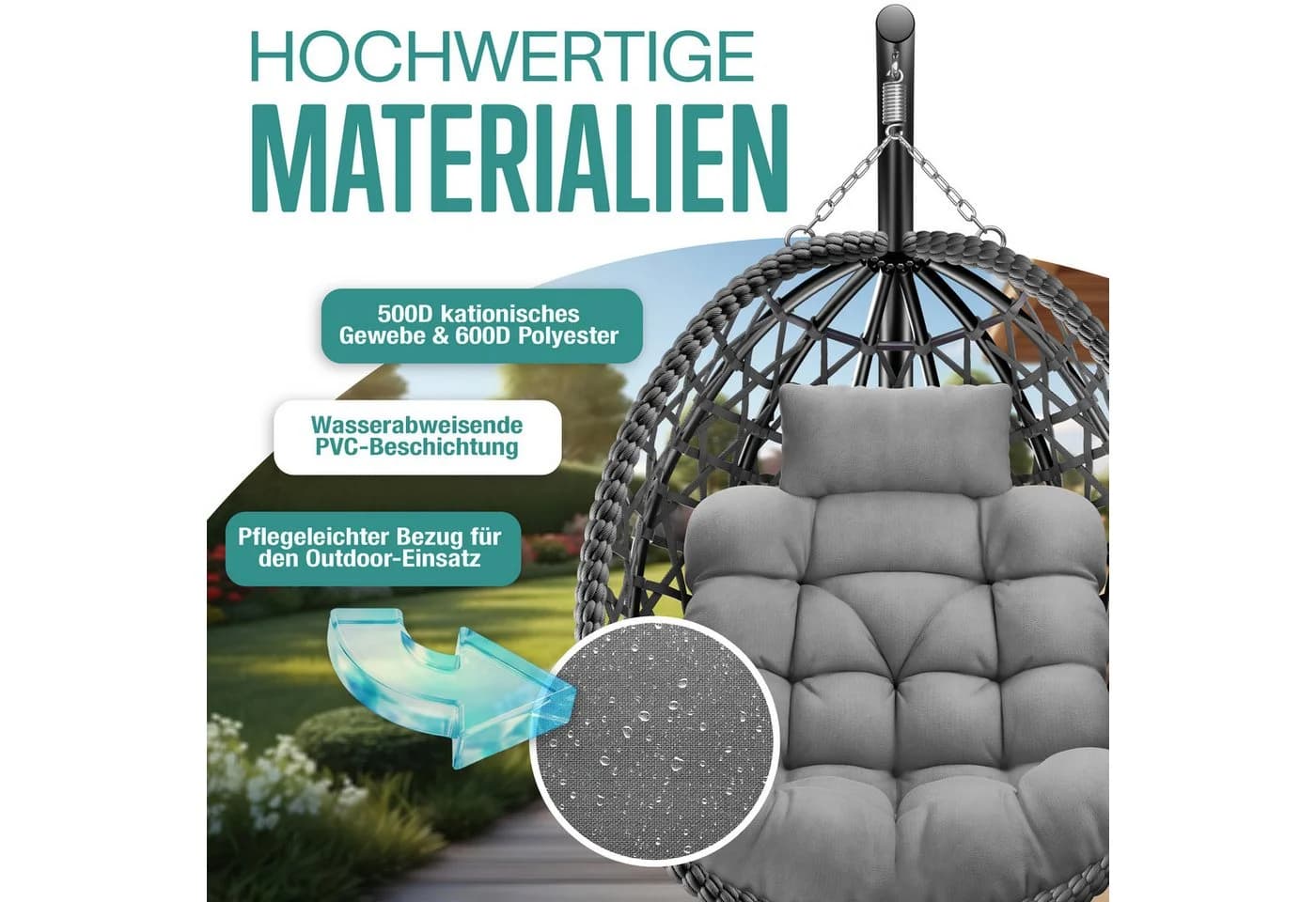 KESSER Hängesessel mit Gestell, Polyester Hängekorb, 150kg belastbar - Bild 3
