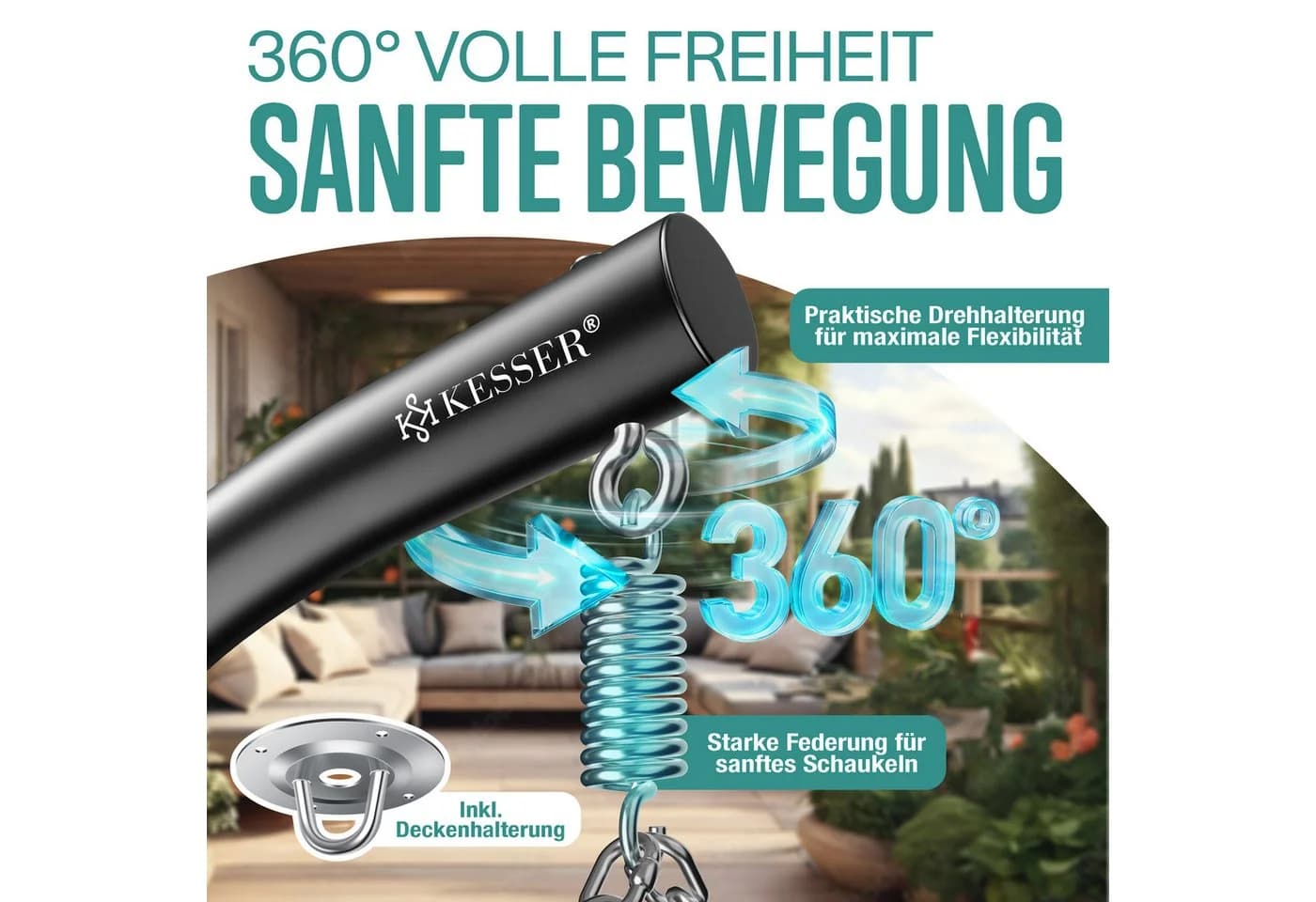 KESSER Hängesessel mit Gestell, Polyester Hängekorb, 150kg belastbar - Bild 4