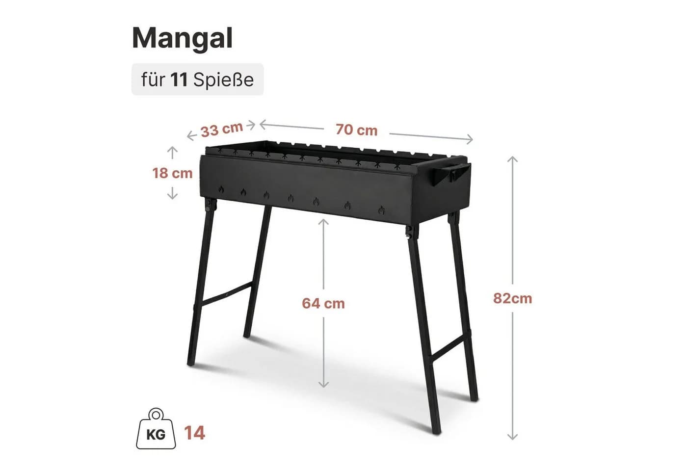 BIG-PAN Klappbarer Mangal Feuerkorb für 11 Spieße - Bild 3