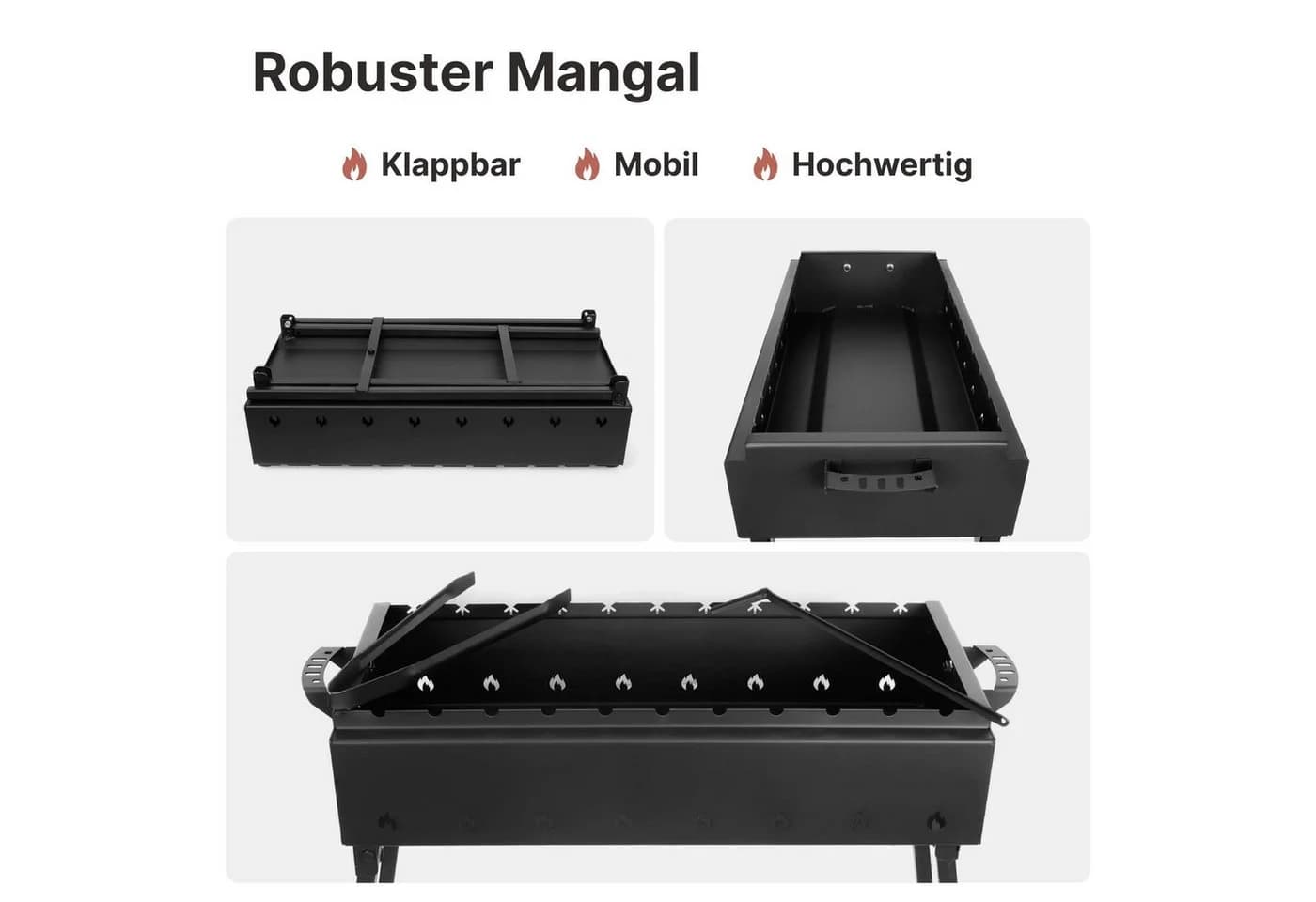 BIG-PAN Klappbarer Mangal Feuerkorb für 11 Spieße - Bild 4