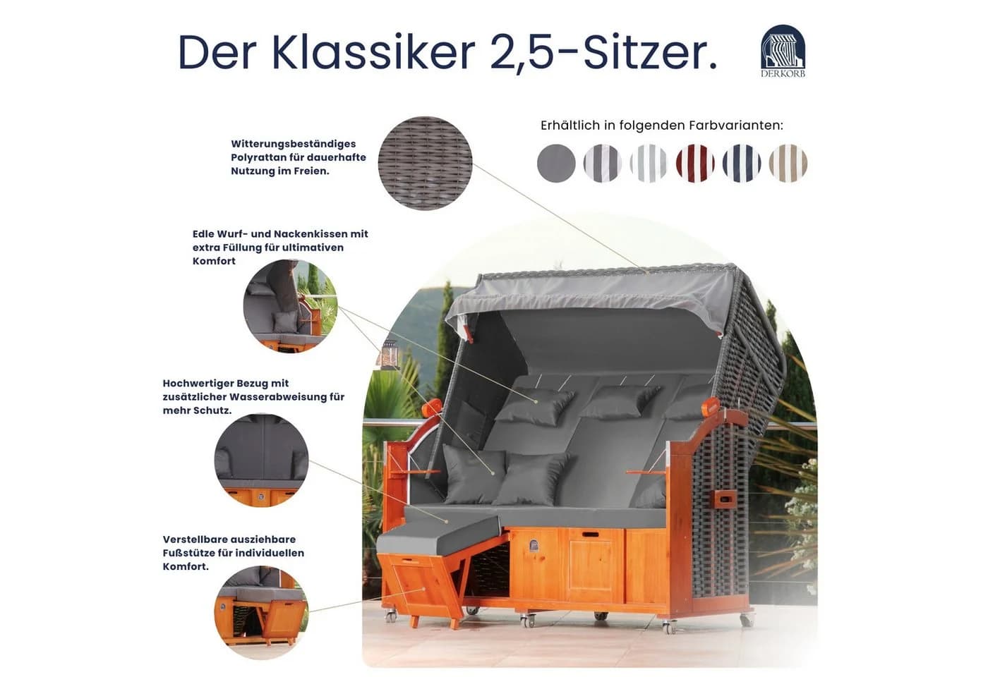 DERKORB Strandkorb Der Klassiker 2,5-Sitzer Anthrazit - Bild 3