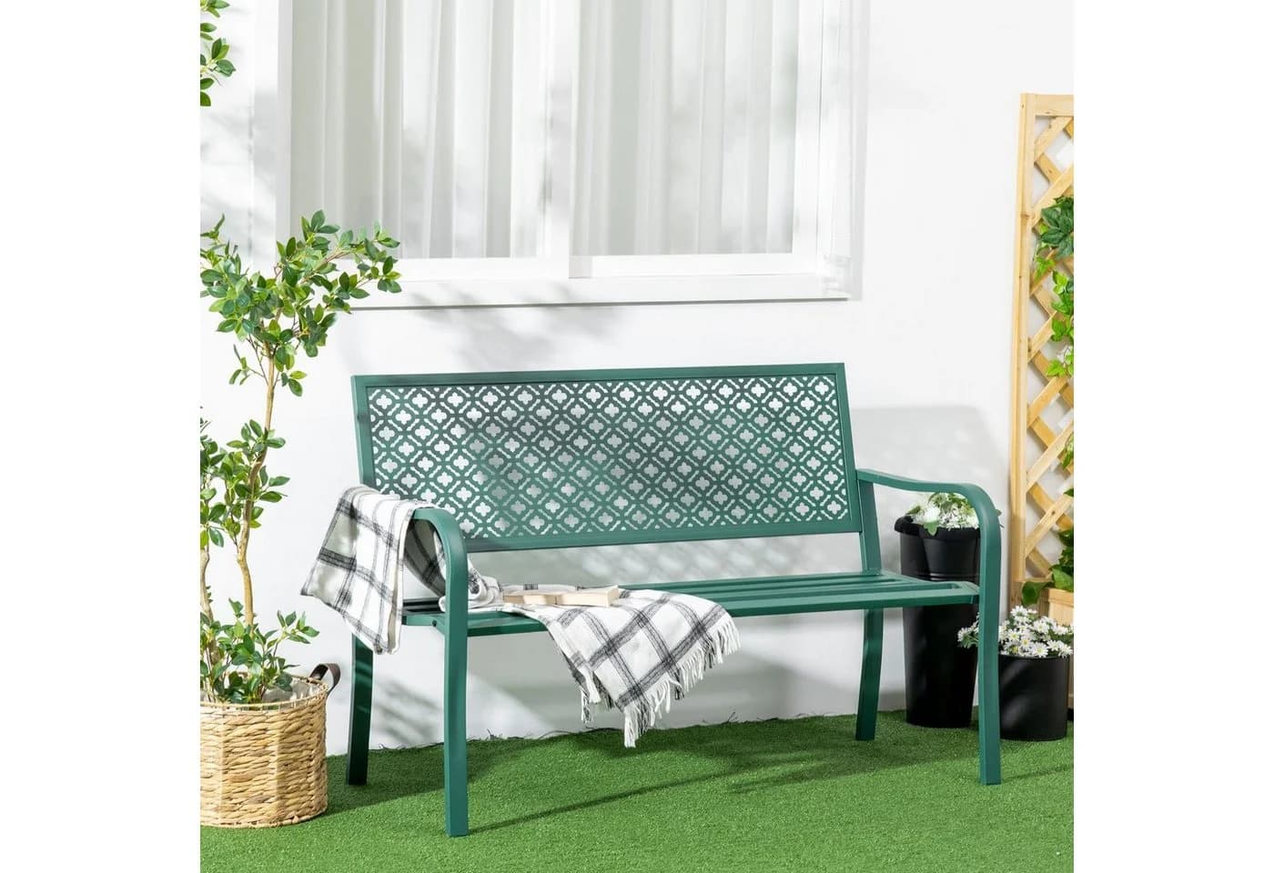 Outsunny Gartenbank mit Rückenlehne und Armlehne Dunkelgrün - Bild 2