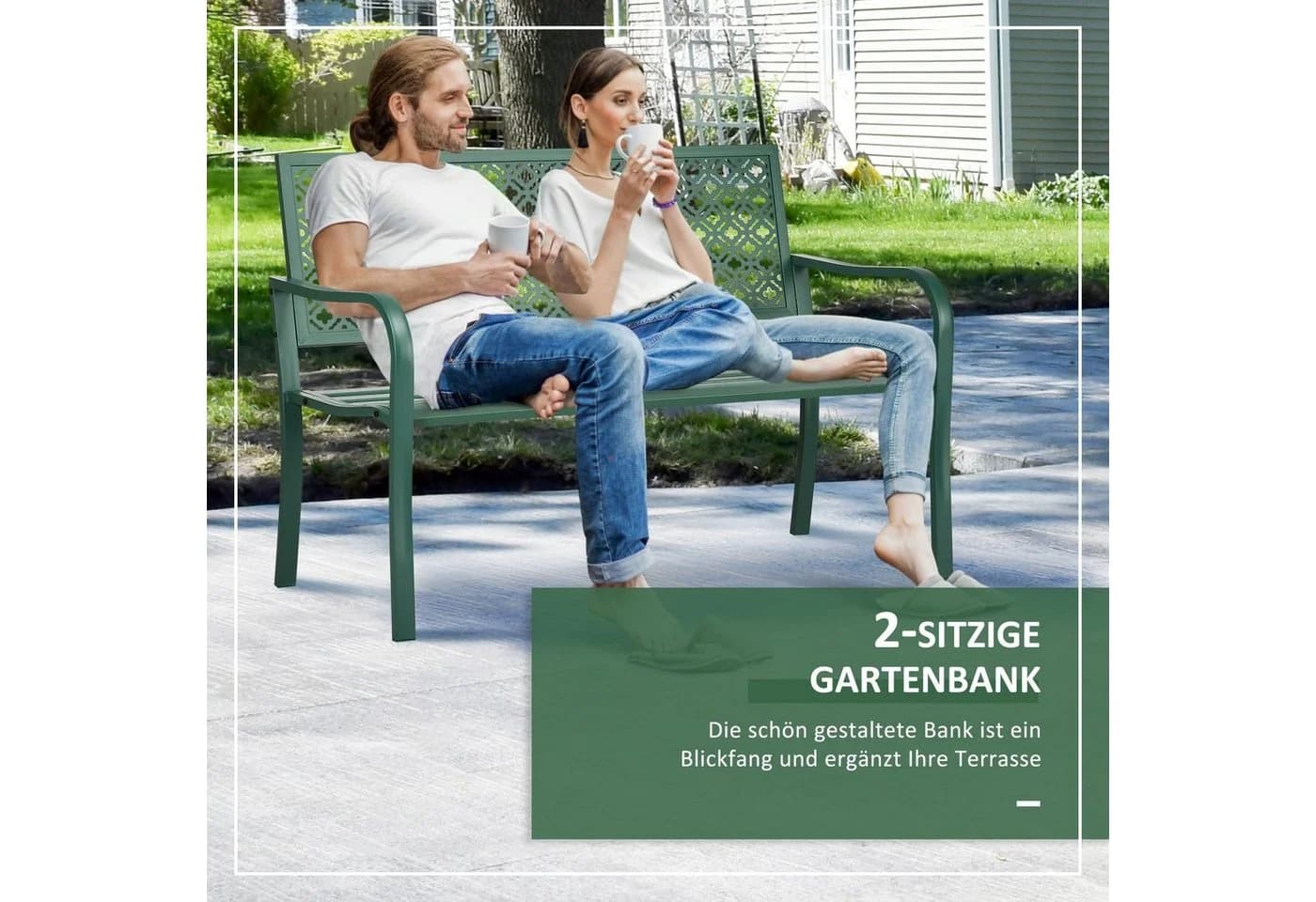 Outsunny Gartenbank mit Rückenlehne und Armlehne Dunkelgrün - Bild 5