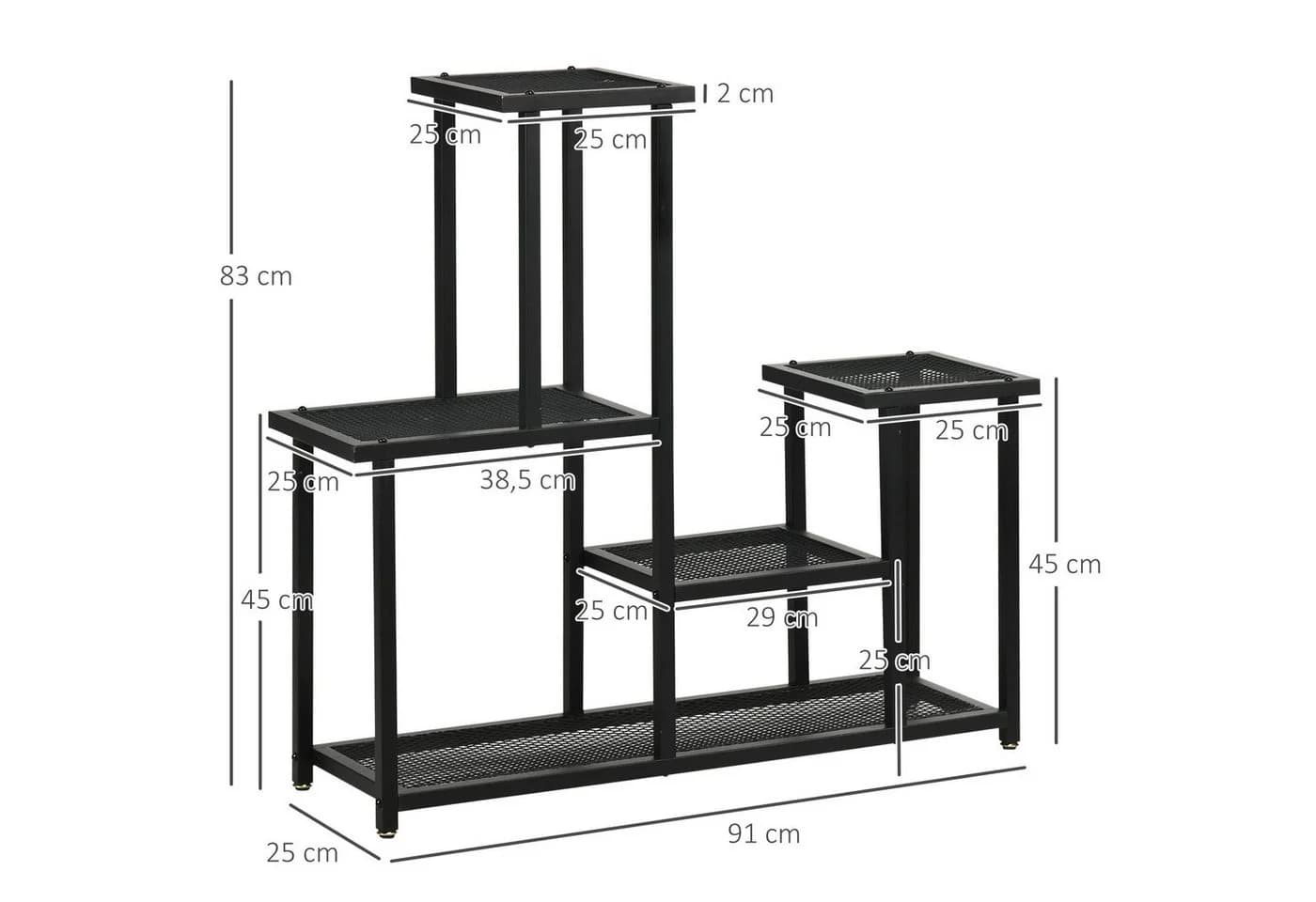 Outsunny Pflanzentreppe 4 Regale Schwarz Metall Garten Balkon - Bild 3