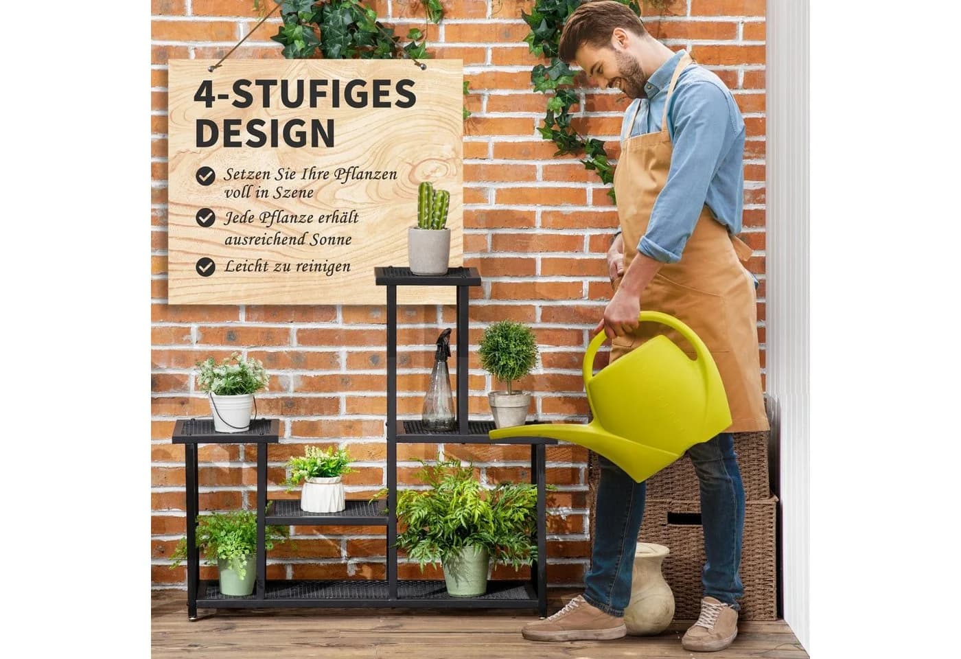 Outsunny Pflanzentreppe 4 Regale Schwarz Metall Garten Balkon - Bild 5