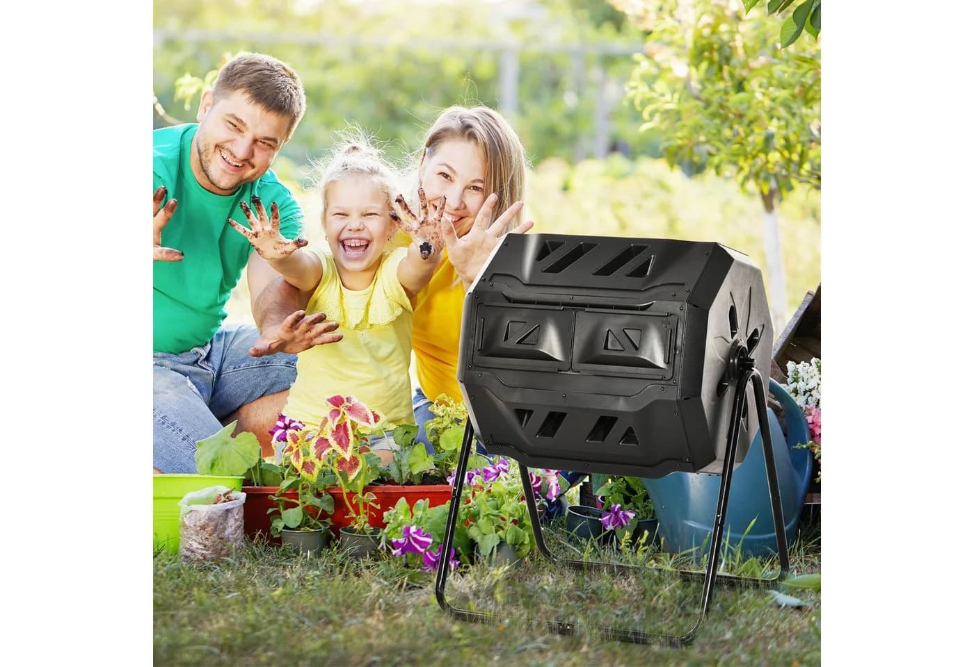 Outsunny Drehbarer Schnellkomposter 160L Schwarz - Bild 2