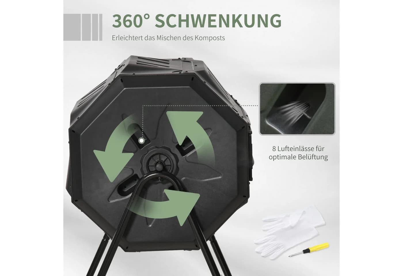 Outsunny Drehbarer Schnellkomposter 160L Schwarz - Bild 5