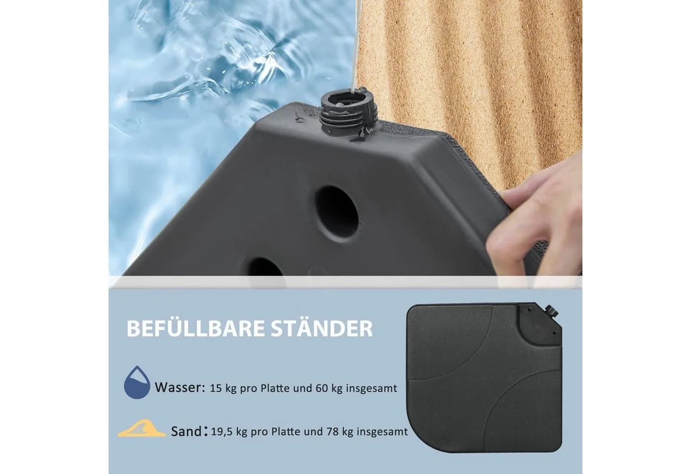 Outsunny Schirmhalter für Sonnenschirmständer Schwarz HDPE - Bild 5