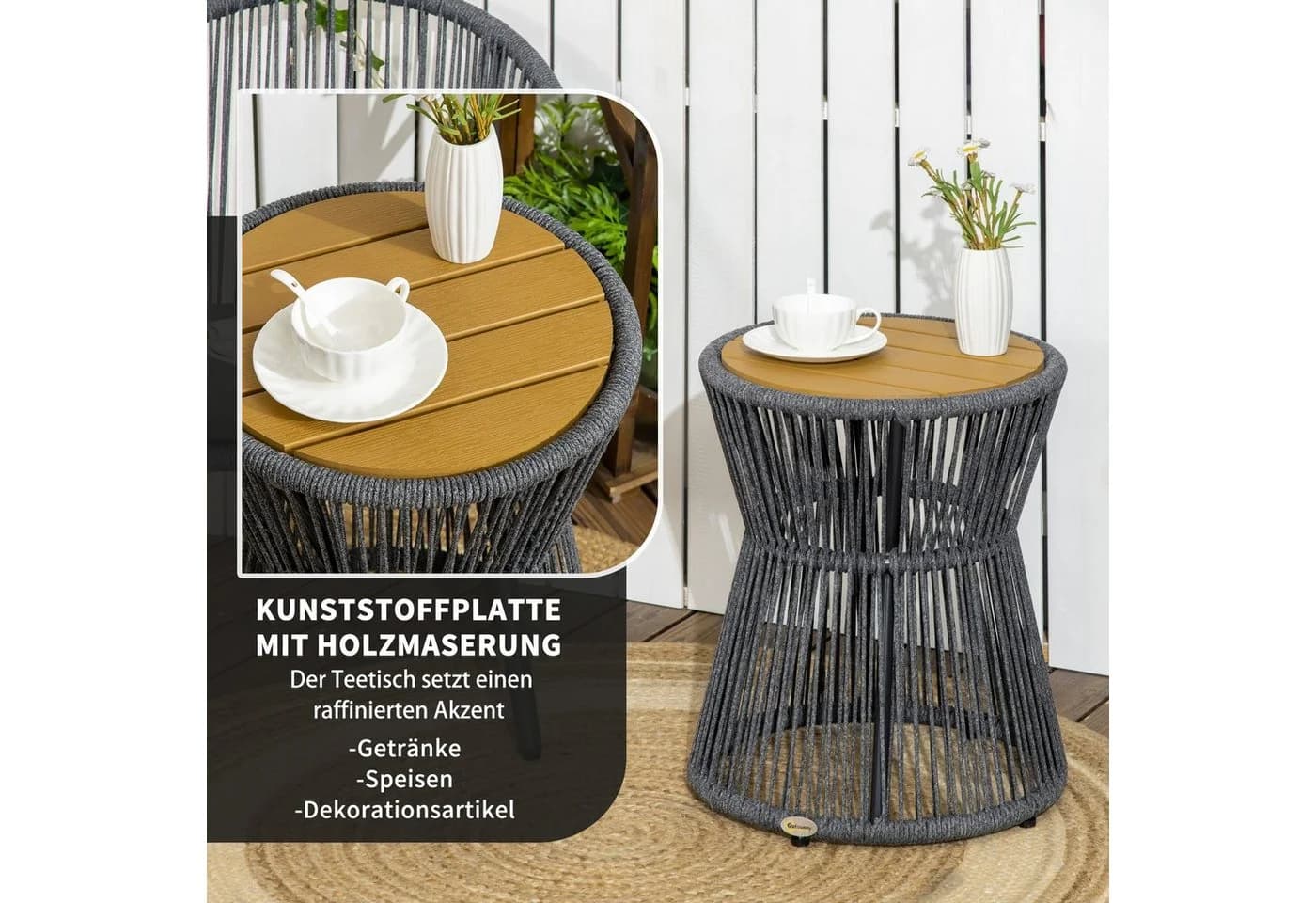 Outsunny Beistelltisch Gartentisch mit verstellbaren Füßen - Bild 4