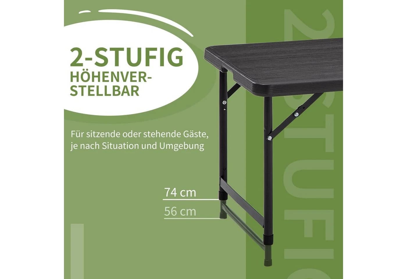 Outsunny Gartentisch Campingtisch Buffettisch Stahlgestell HDPE 118x60x74 cm Dunkelgrau - Bild 5