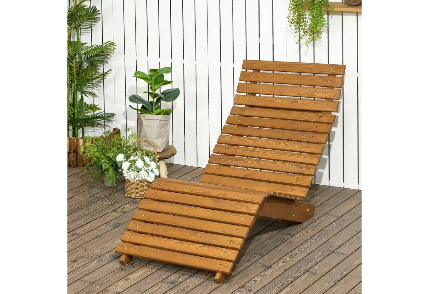 Outsunny Gartenliege Massivholz Teakfarben - Bild 2