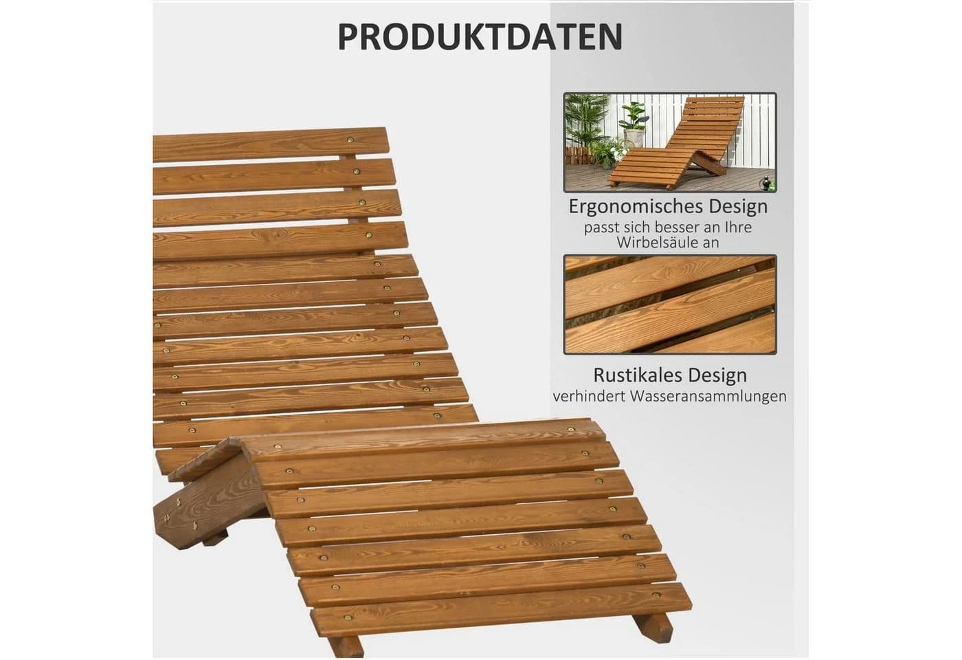 Outsunny Gartenliege Massivholz Teakfarben - Bild 5