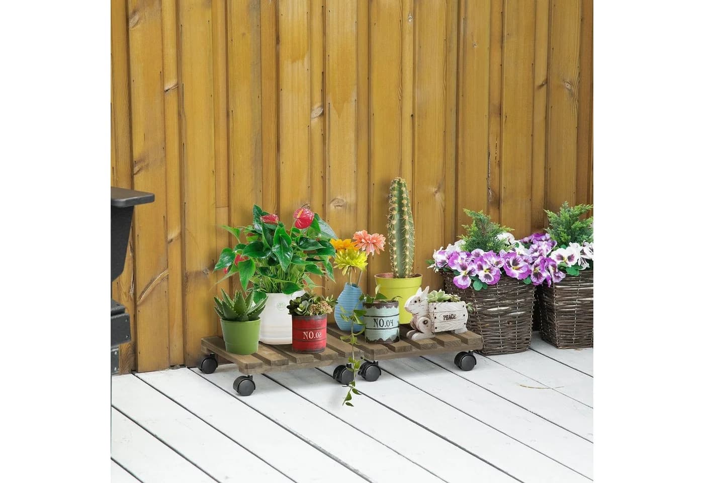 Outsunny Pflanzenroller 2er-Set mit Bremsen Massivholz Braun - Bild 2