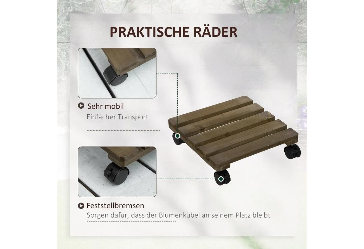 Outsunny Pflanzenroller 2er-Set mit Bremsen Massivholz Braun - Bild 4