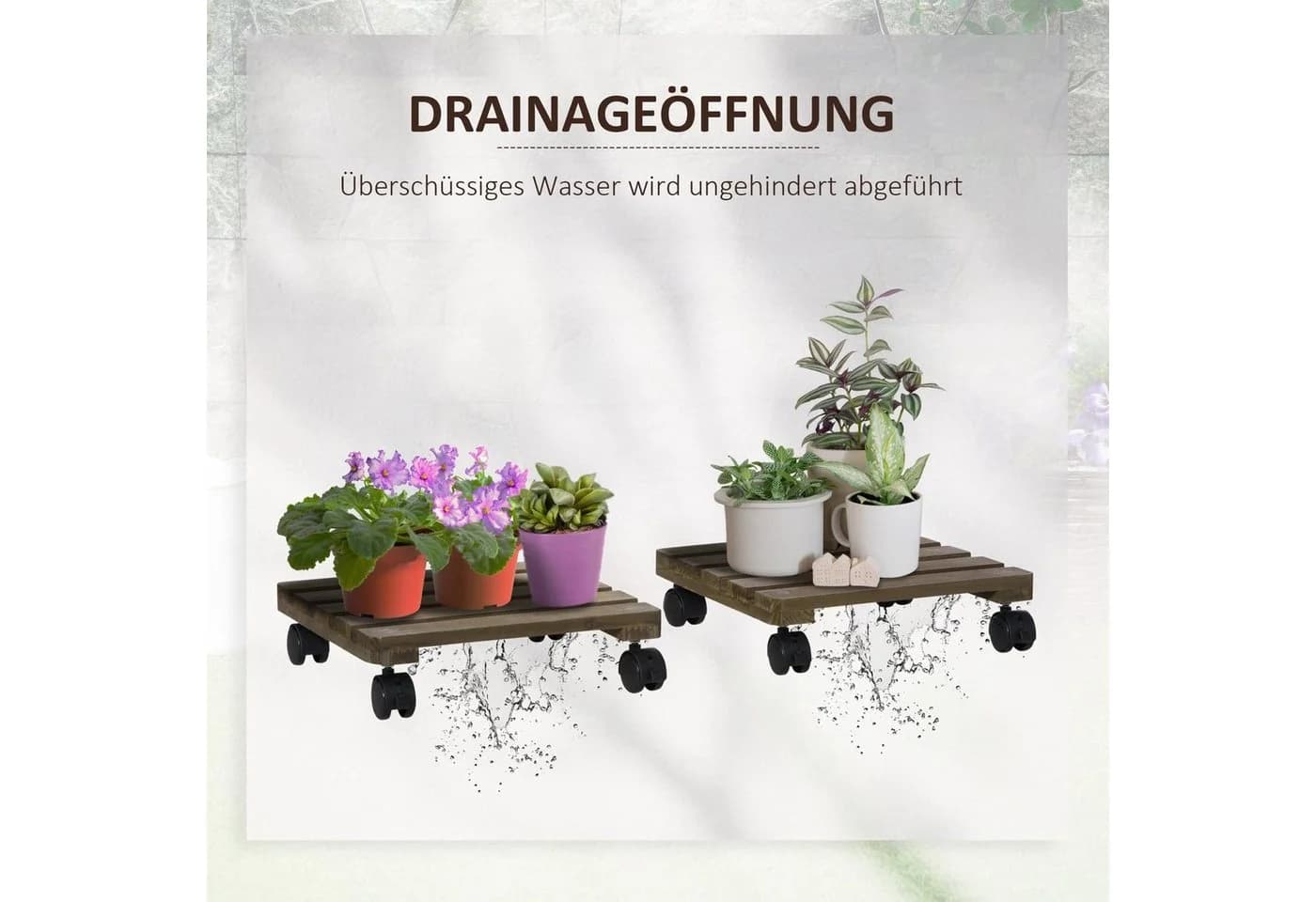 Outsunny Pflanzenroller 2er-Set mit Bremsen Massivholz Braun - Bild 5