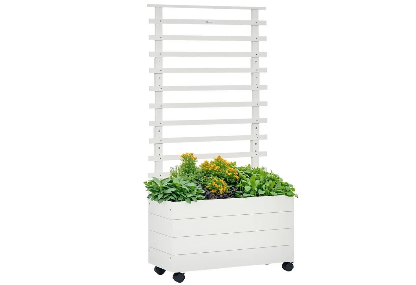 Outsunny Hochbeet mit Rankgitter und Rollen, Weiß, Massivholz