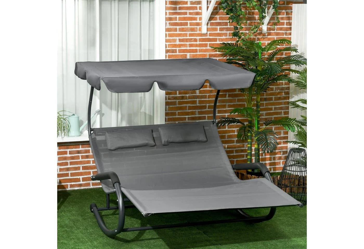 Outsunny Doppel-Sonnenliege Stahl Polyester EVA