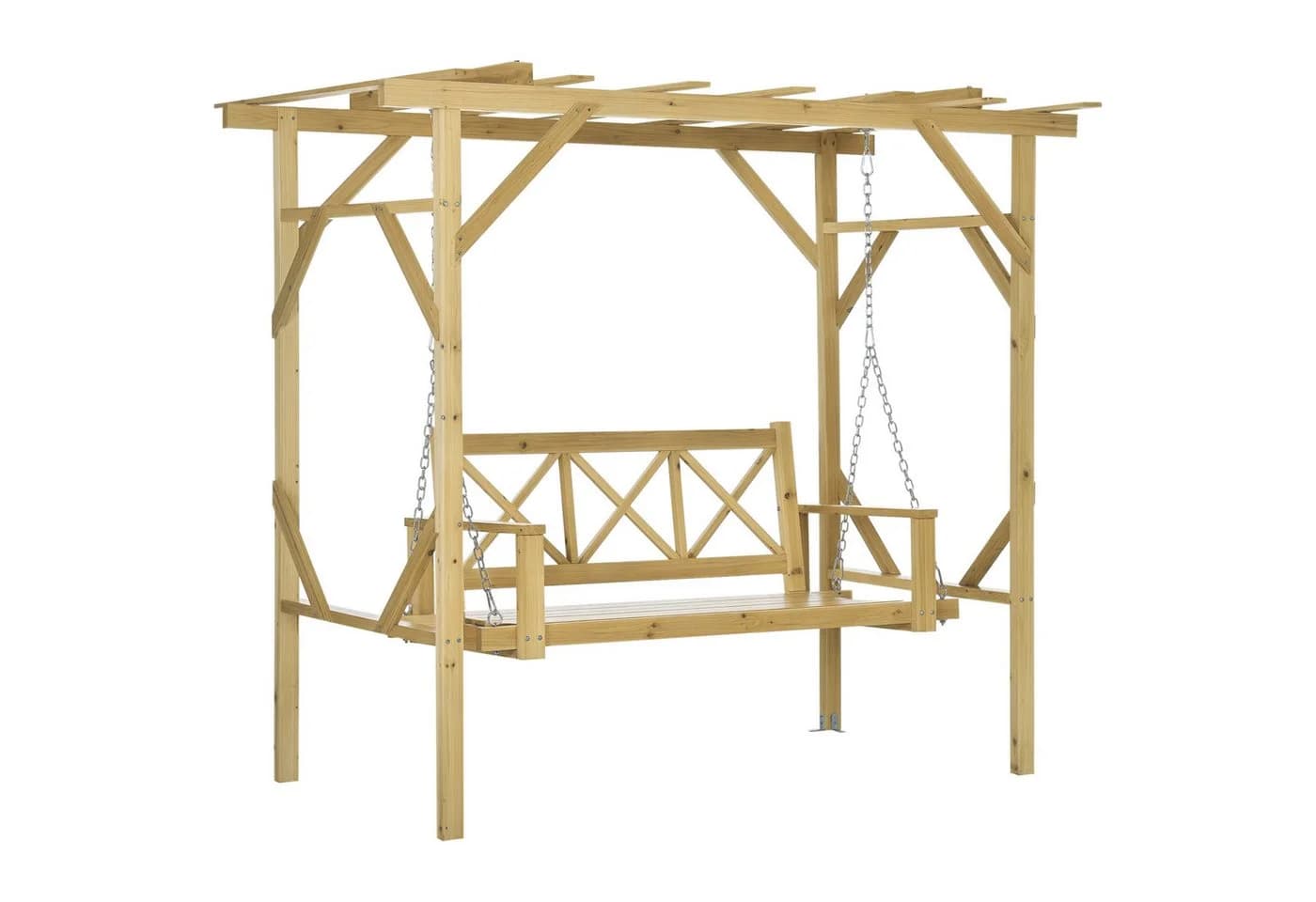 Outsunny Hollywoodschaukel 2-Sitzer mit Pergola Naturholz