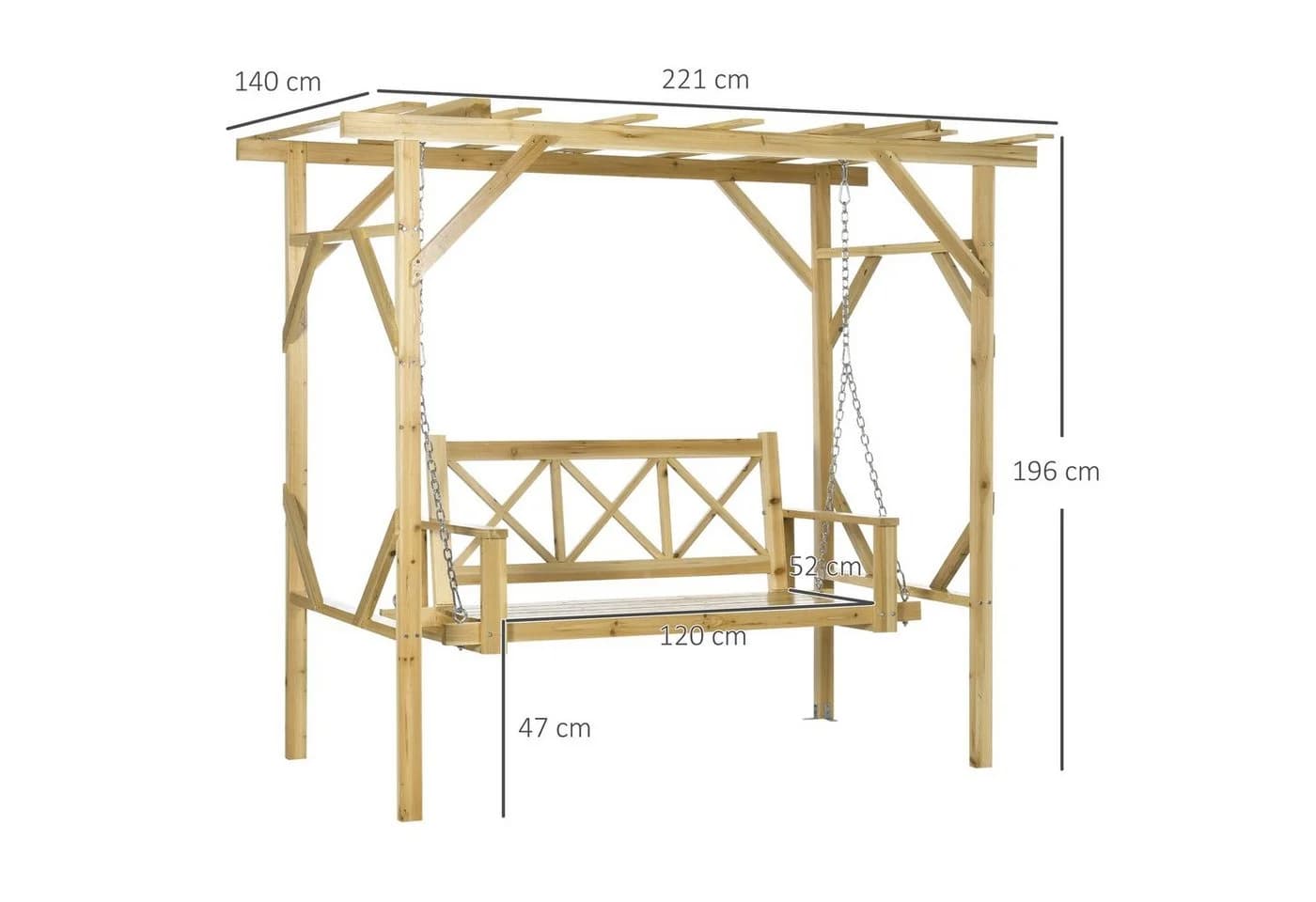 Outsunny Hollywoodschaukel 2-Sitzer mit Pergola Naturholz - Bild 3