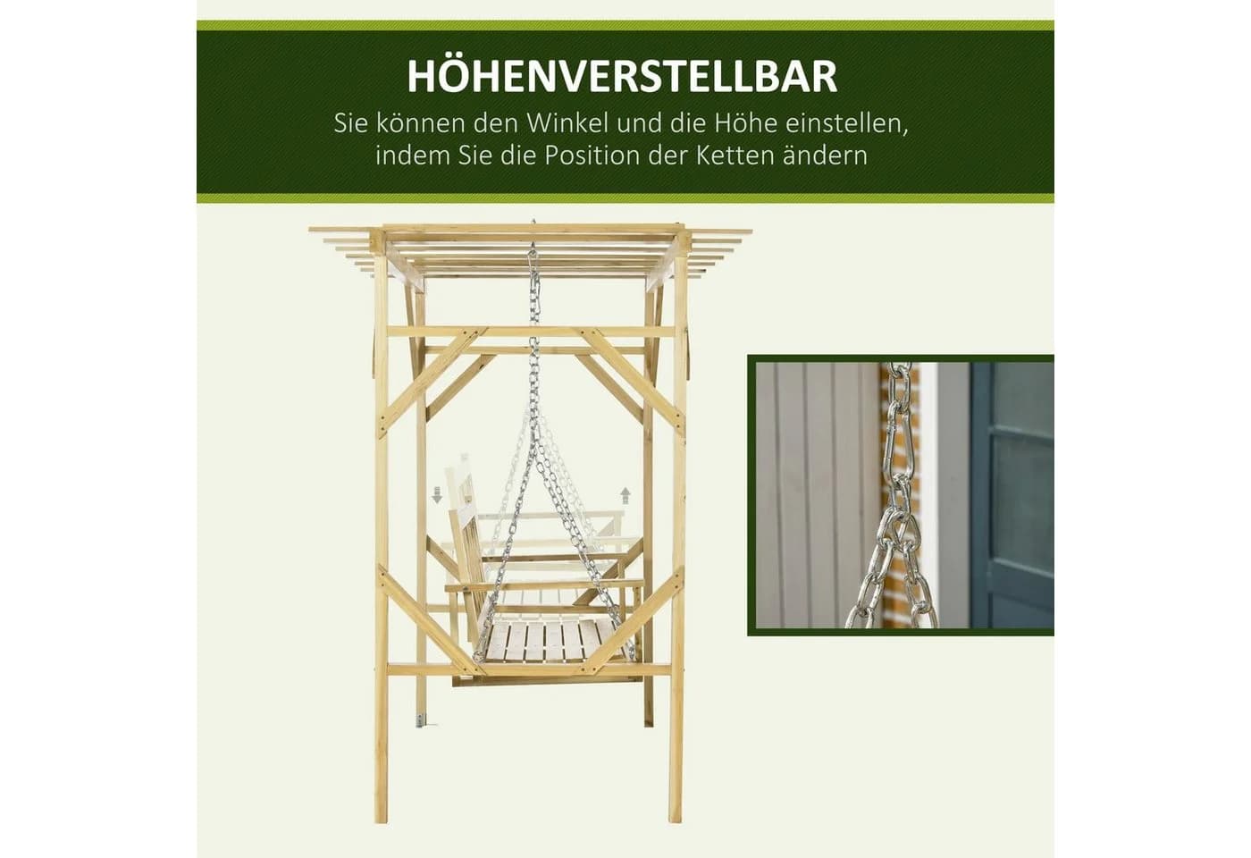 Outsunny Hollywoodschaukel 2-Sitzer mit Pergola Naturholz - Bild 5