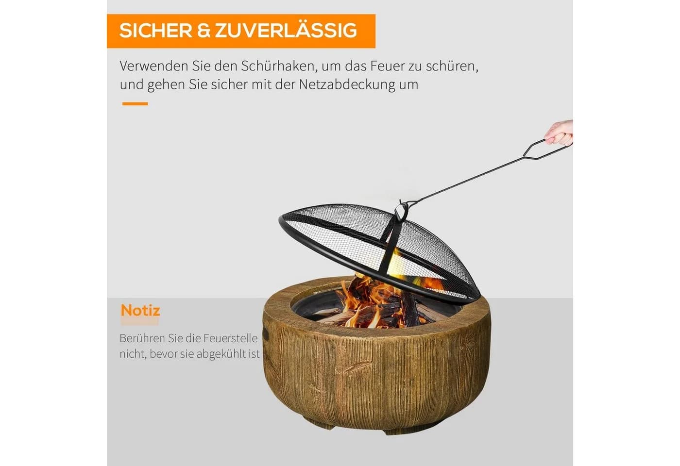 Outsunny Feuerschale Baumstumpf-Design mit Deckel und Schürhaken Braun - Bild 5