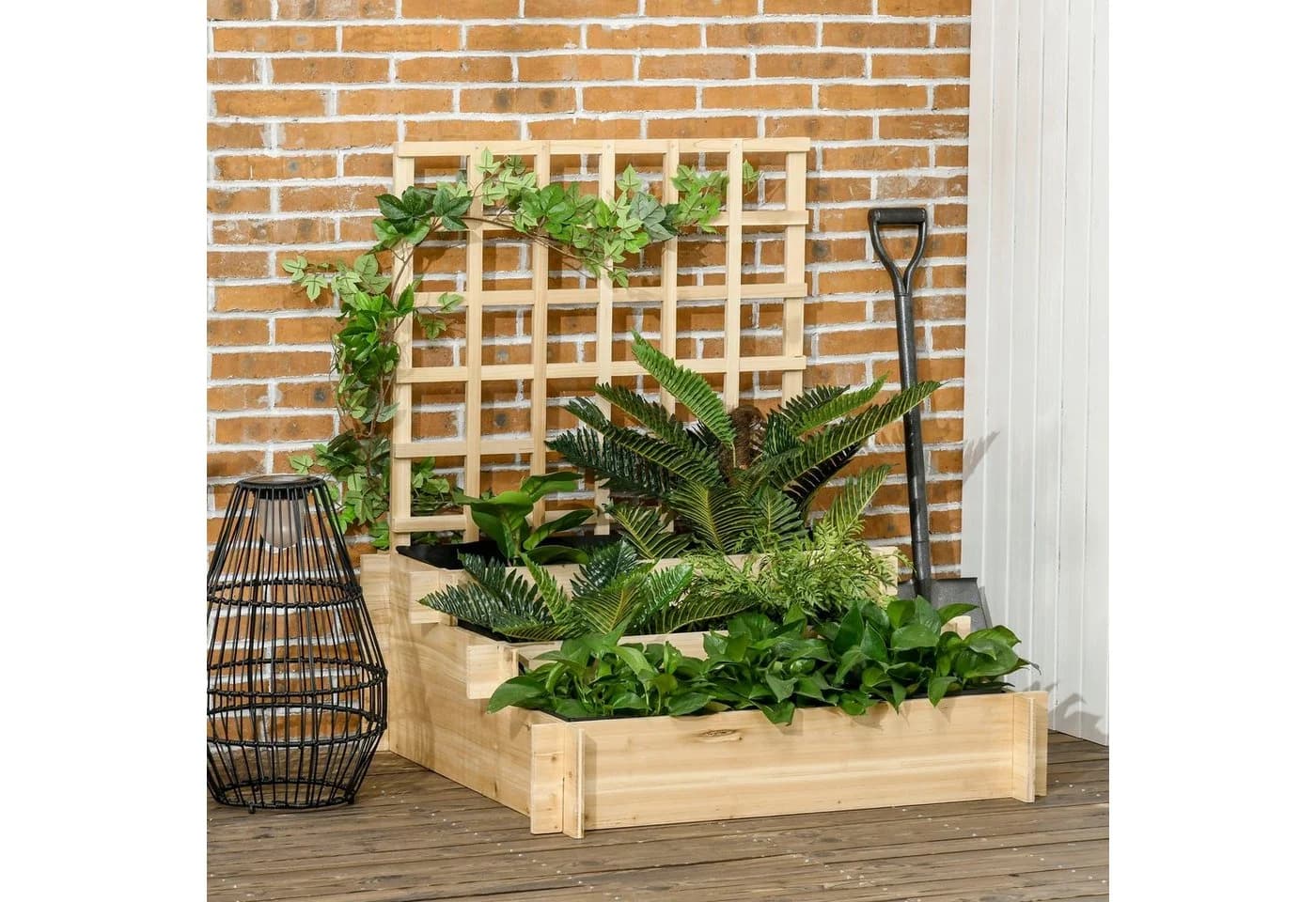 Outsunny Hochbeet 3-stufiges Blumenkasten mit Rankgitter - Bild 2