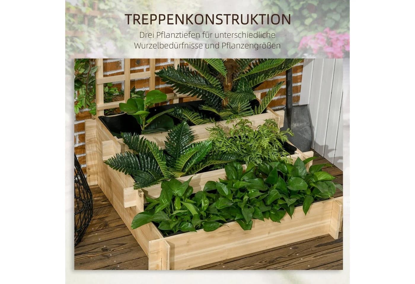 Outsunny Hochbeet 3-stufiges Blumenkasten mit Rankgitter - Bild 5