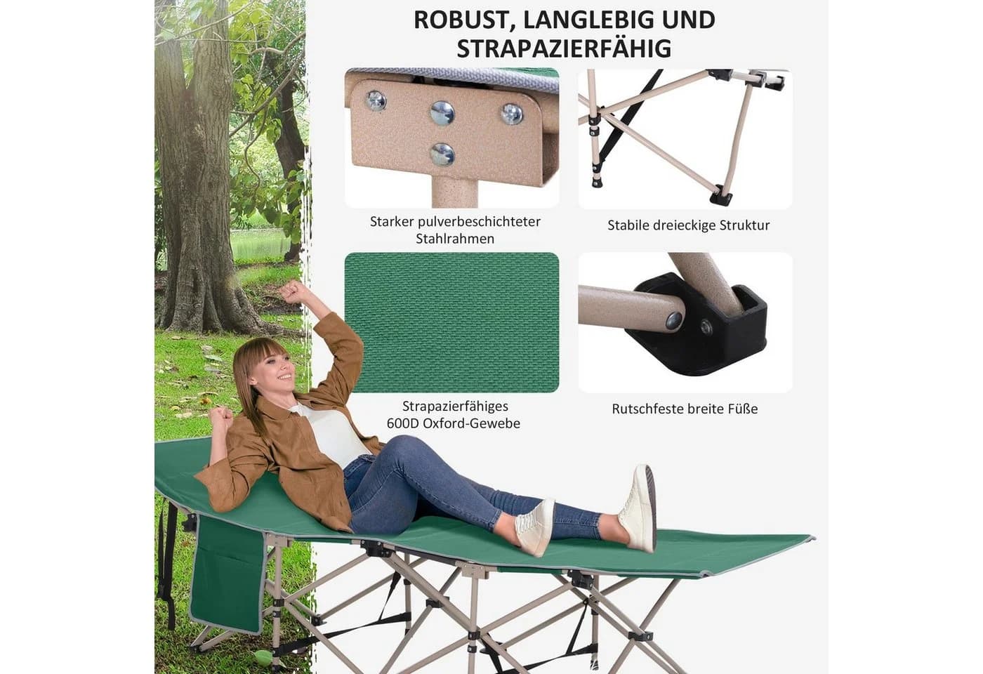 Outsunny Feldbett Grün Klappbar mit Seitentasche - Bild 5