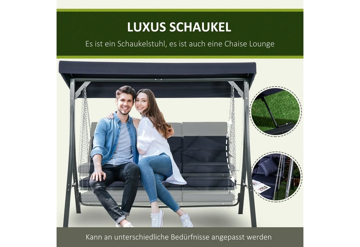 Outsunny Hollywoodschaukel 3-Sitzer mit Sonnendach Dunkelblau - Bild 5