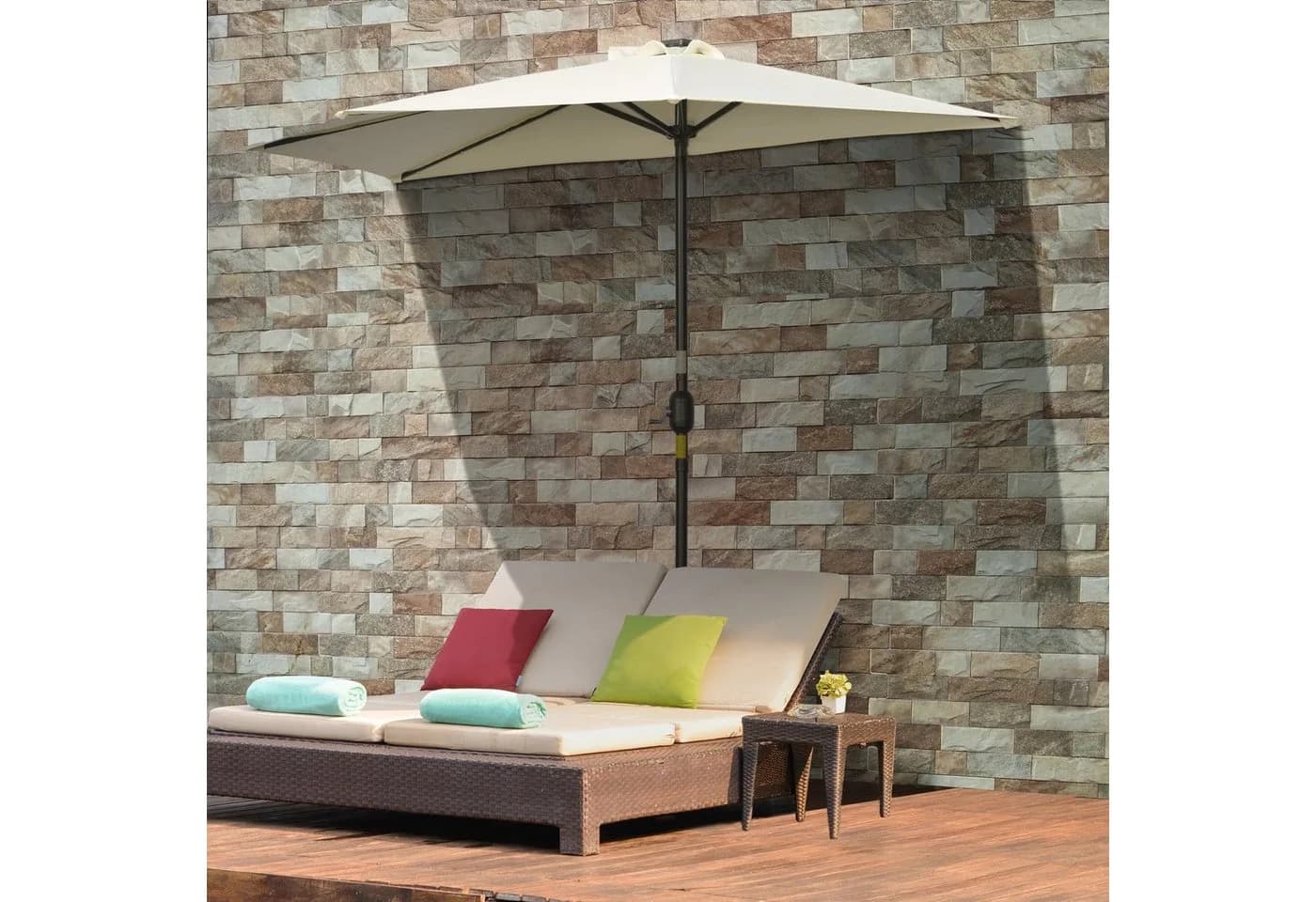 Outsunny Halbschirm mit LED und Solarpaneel Beige - Bild 2