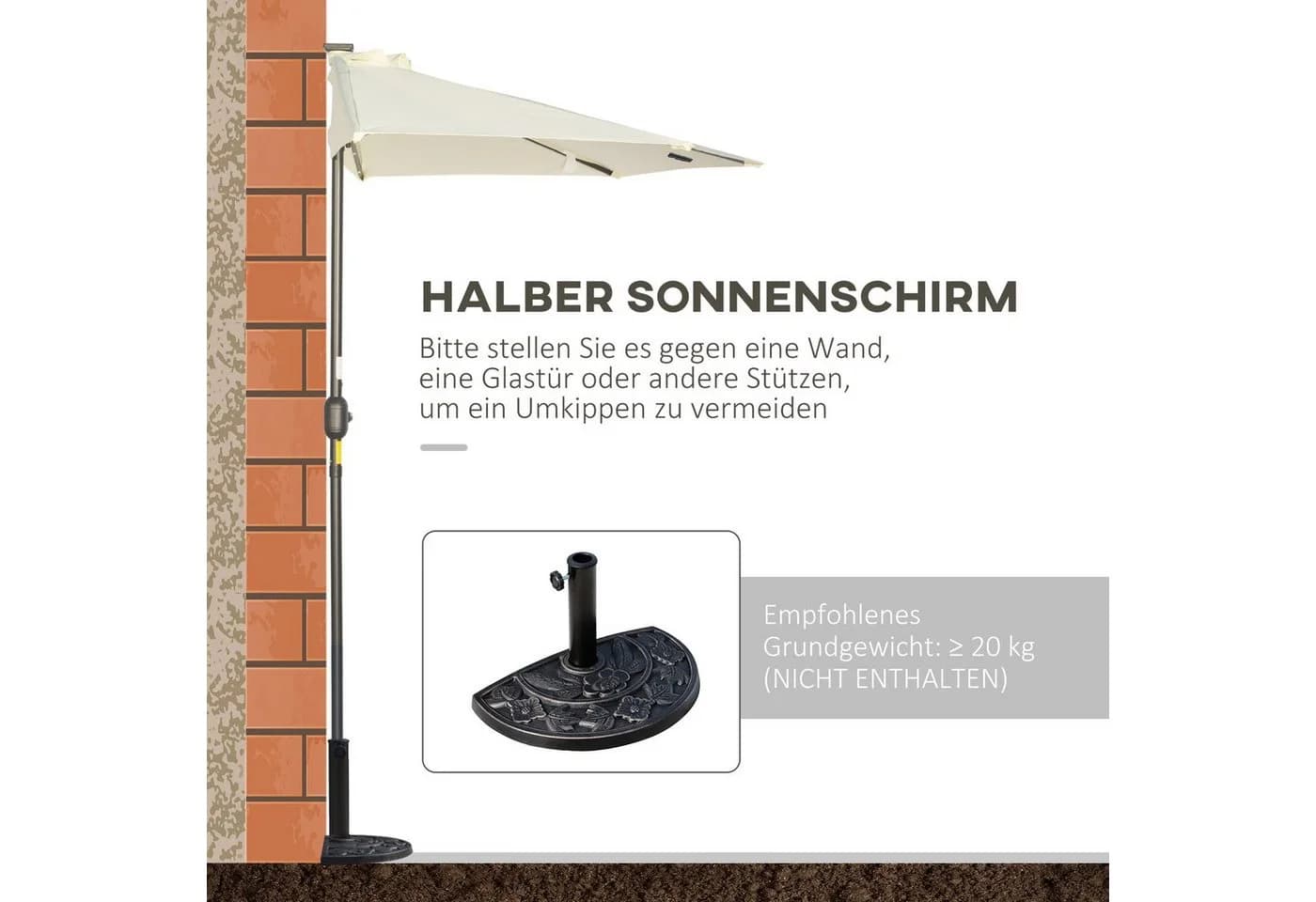 Outsunny Halbschirm mit LED und Solarpaneel Beige - Bild 4